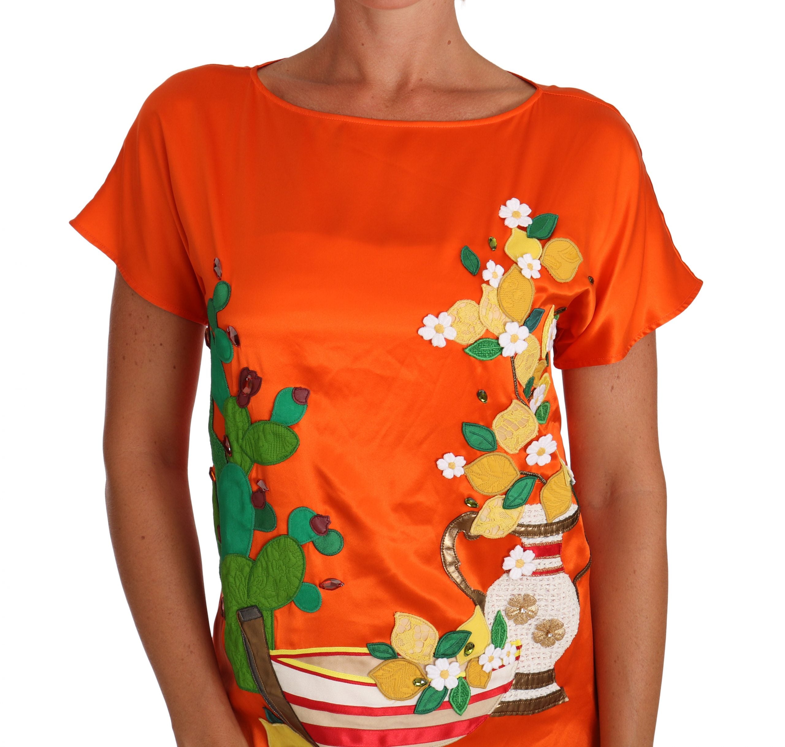 Sicilian Summer Silk Crystal-Embellished Top - ventzia