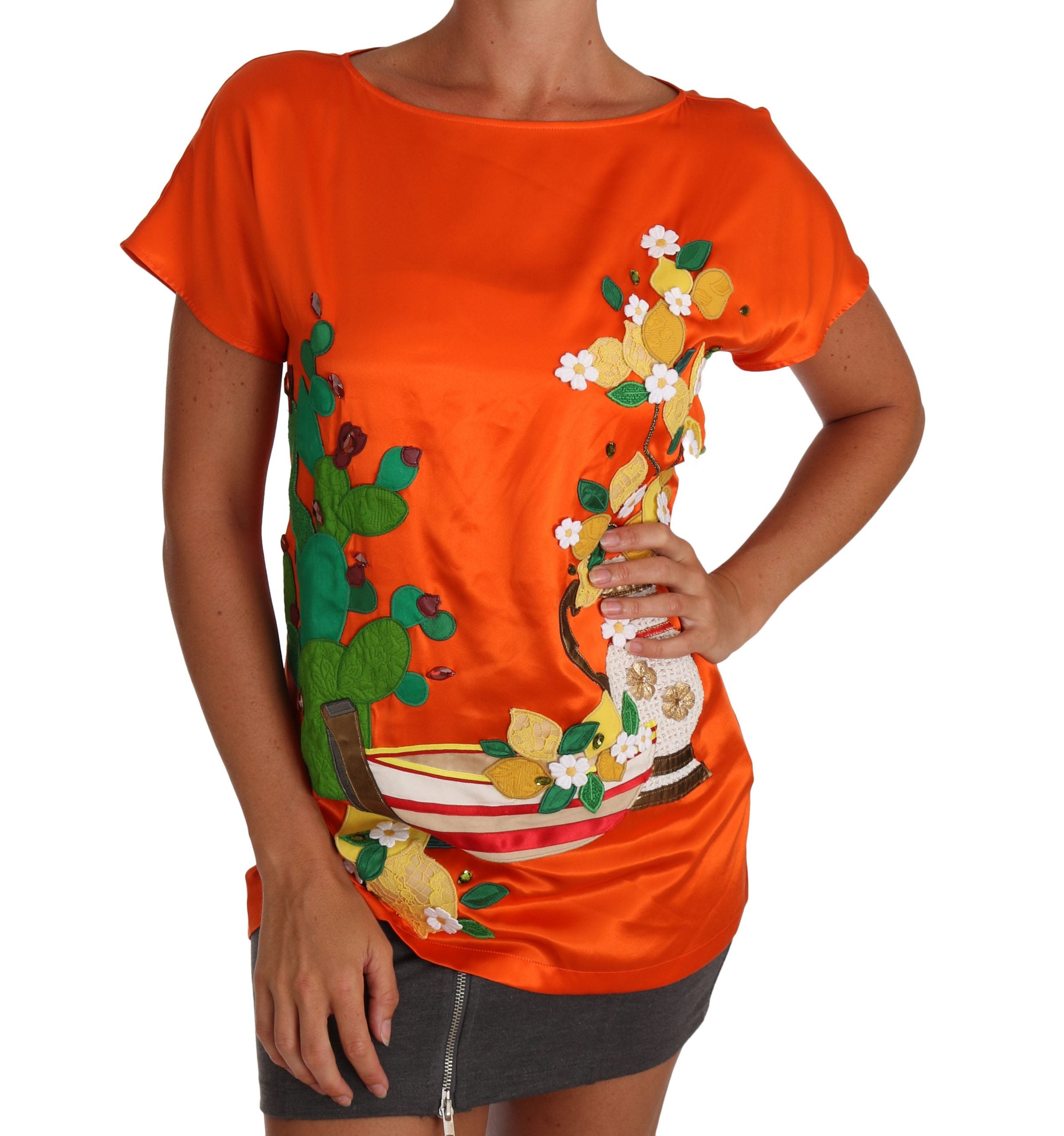 Sicilian Summer Silk Crystal-Embellished Top - ventzia