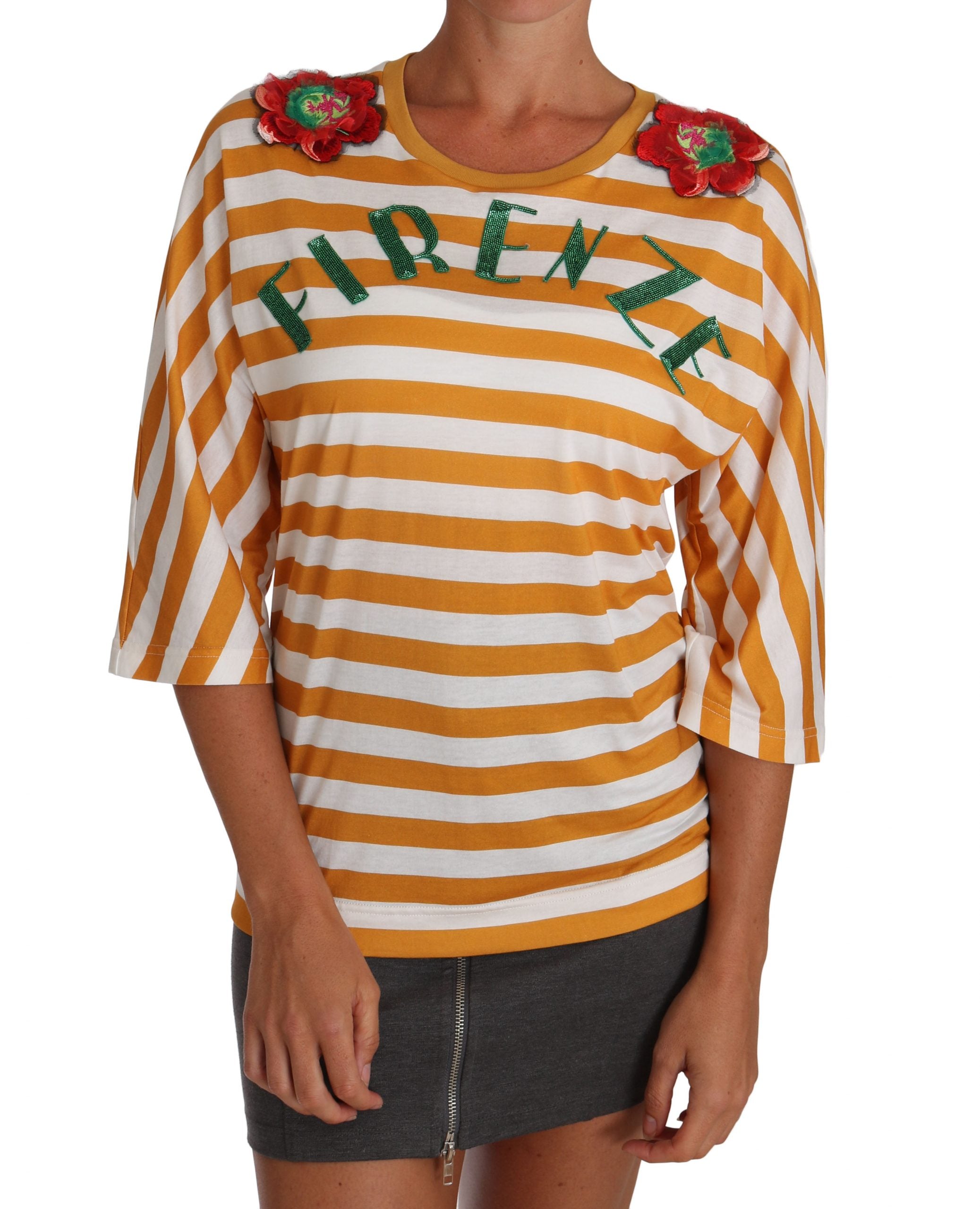 FIRENZE Sequined Blouse in Orange and White - ventzia