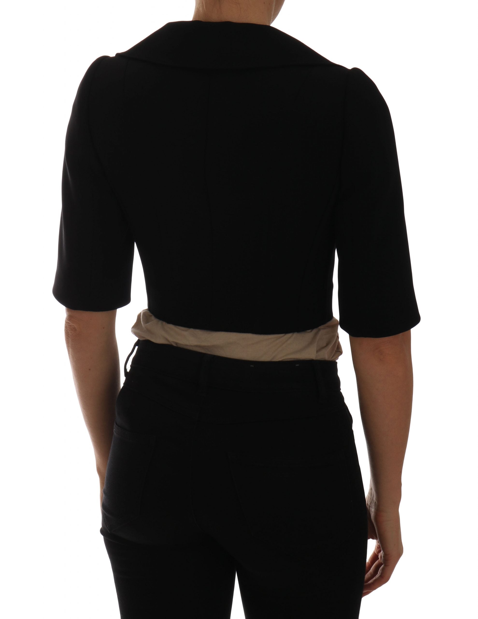 Chic Black Cropped Double Breasted Blazer - ventzia