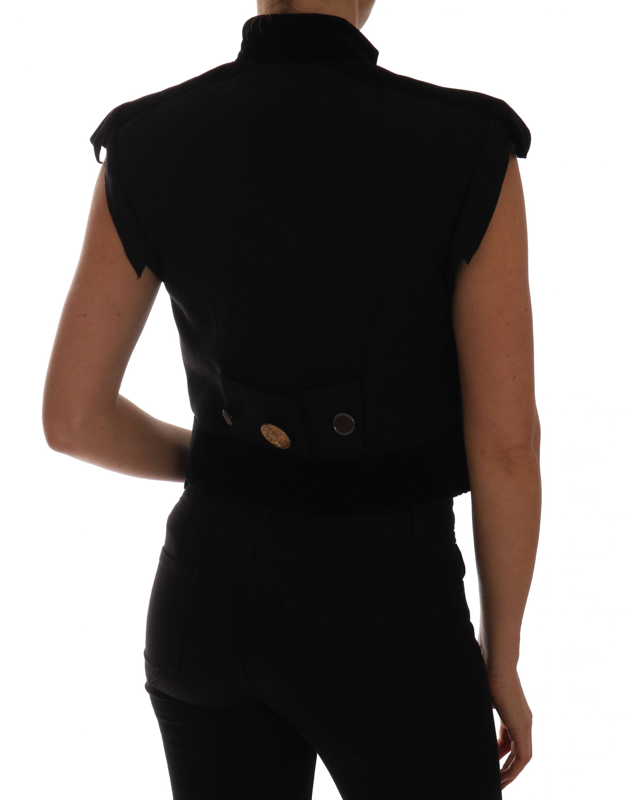 Embellished Black Military Style Vest - ventzia