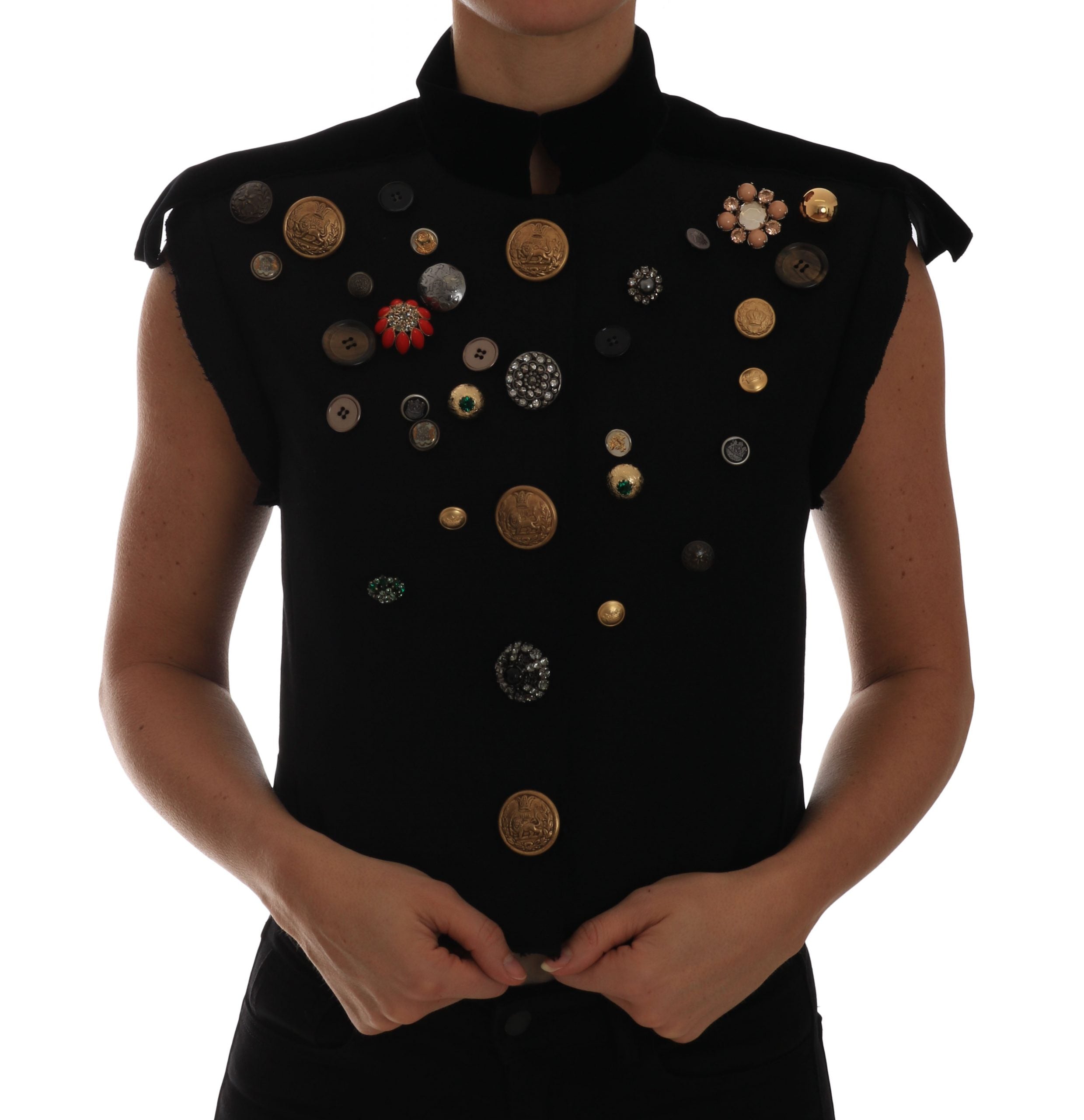 Embellished Black Military Style Vest - ventzia