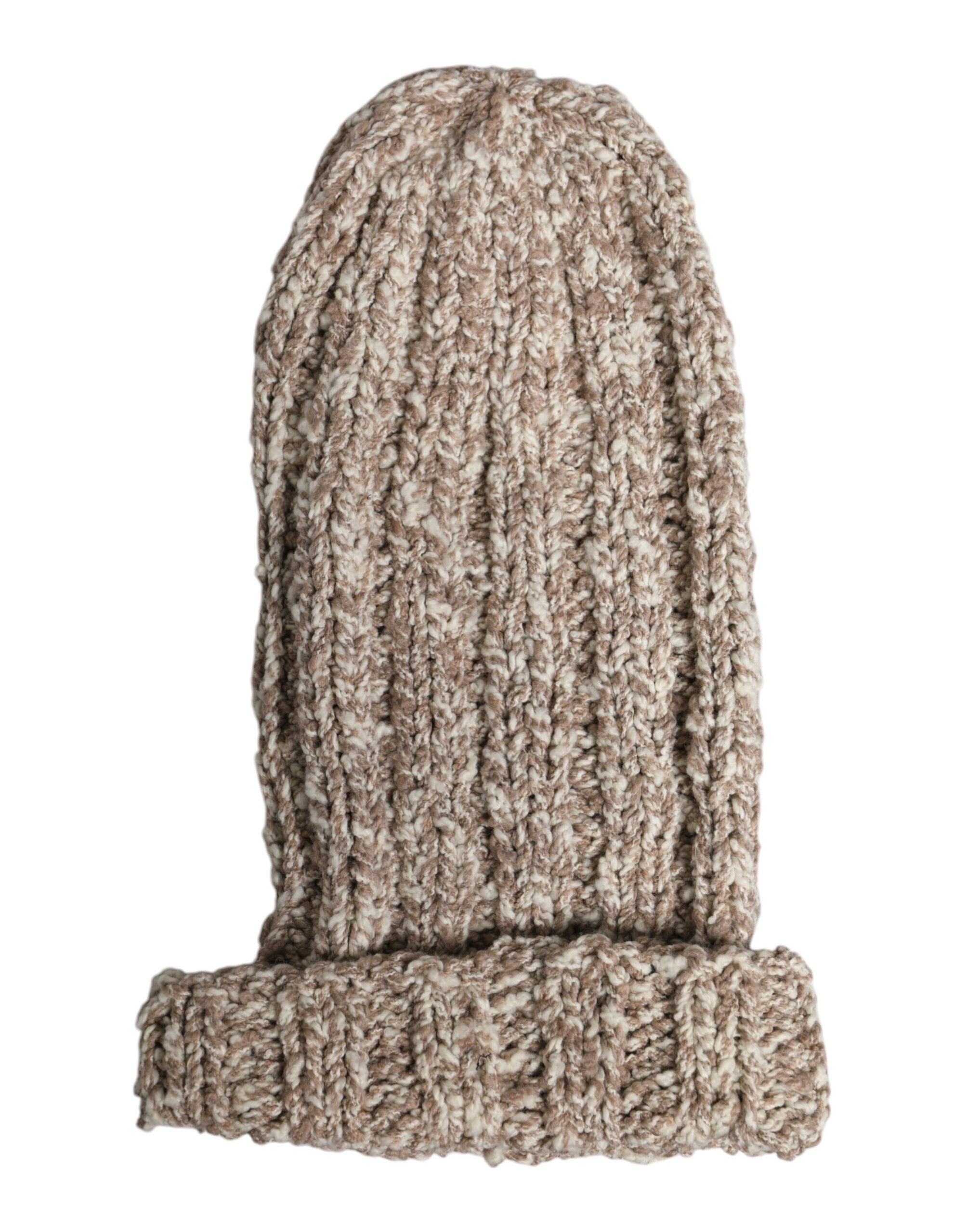 Beige Wool Knitted Ski Mask Balaclava Hat - ventzia