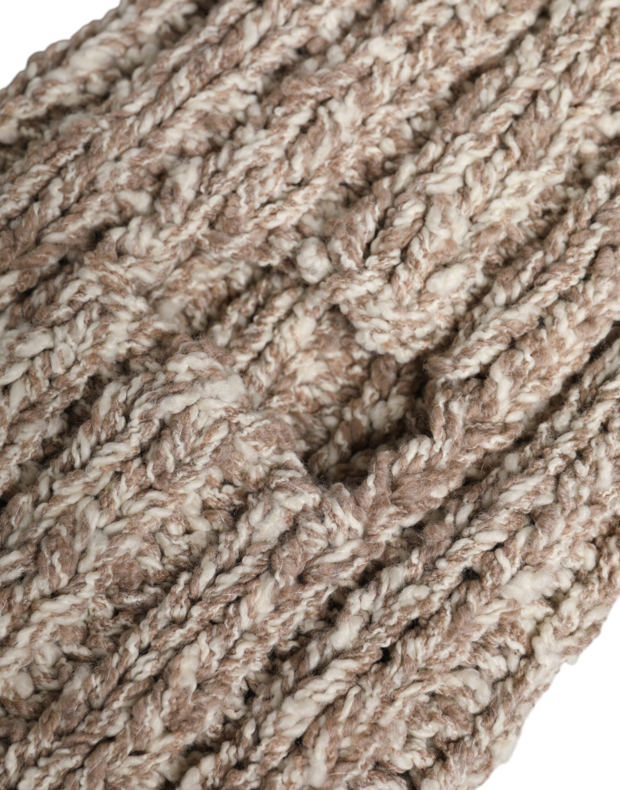 Beige Wool Knitted Ski Mask Balaclava Hat - ventzia