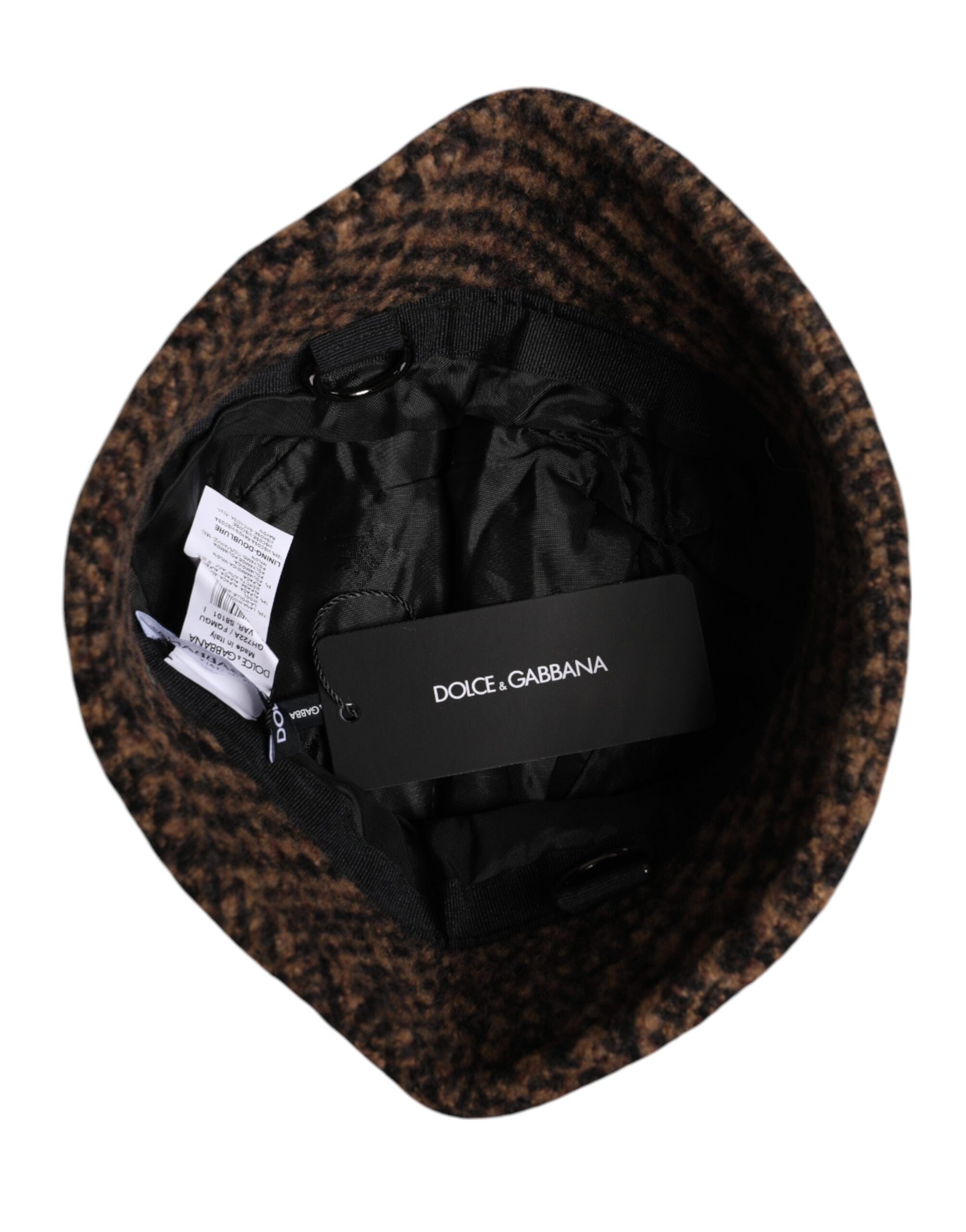 Brown Houndstooth Wool Woven Bucket Hat - ventzia