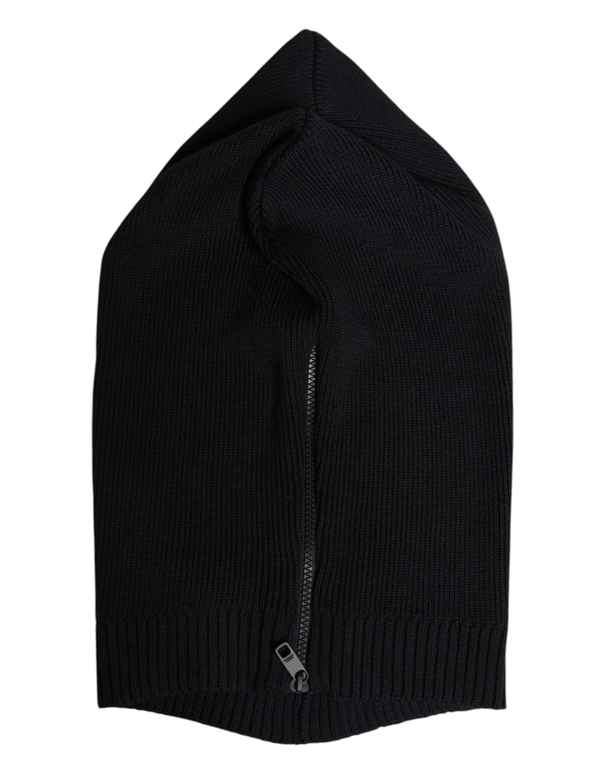 Black Wool Whole Head Wrap Balaclava Hat - ventzia