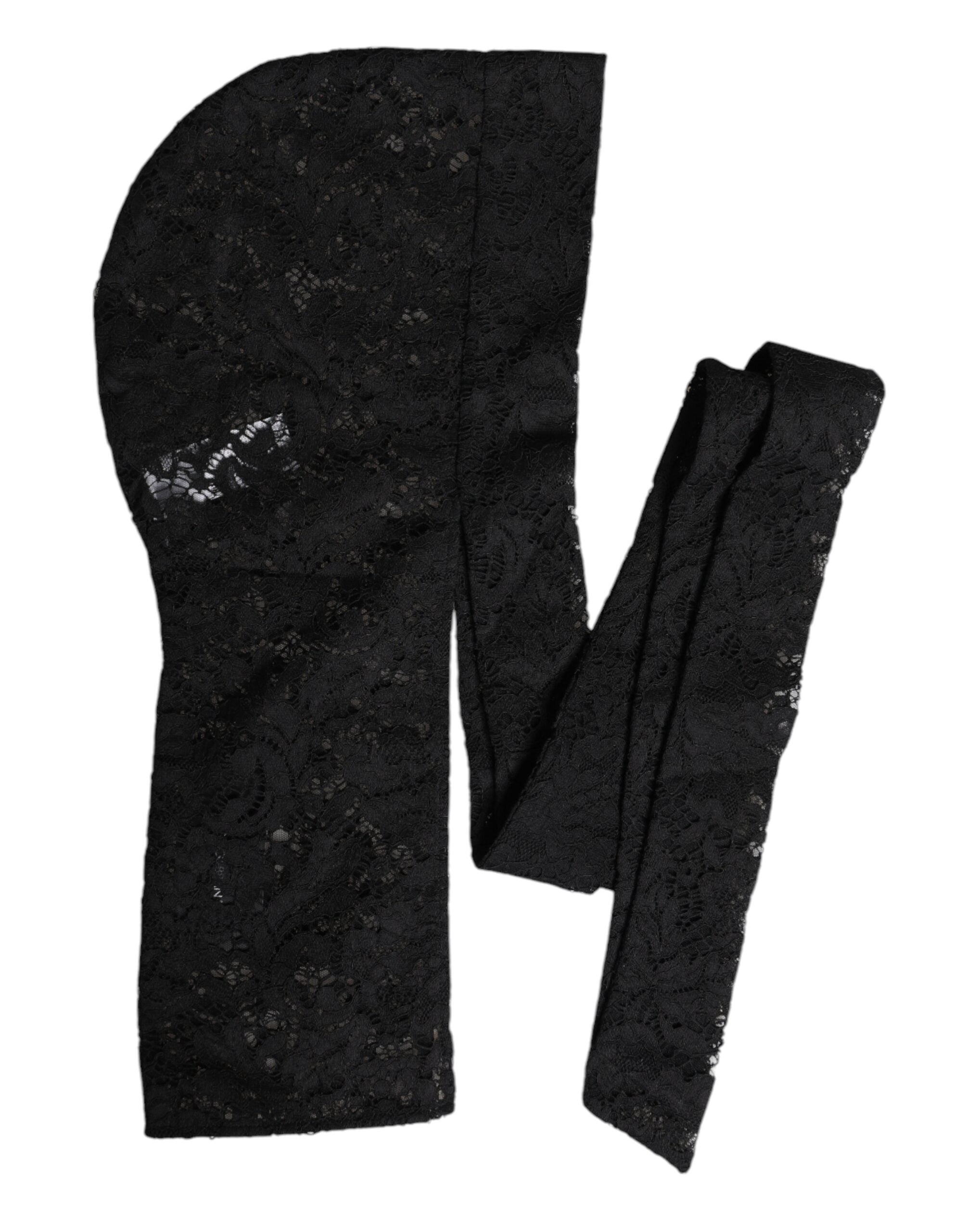 Black Floral Lace Whole Head Wrap Hat - ventzia