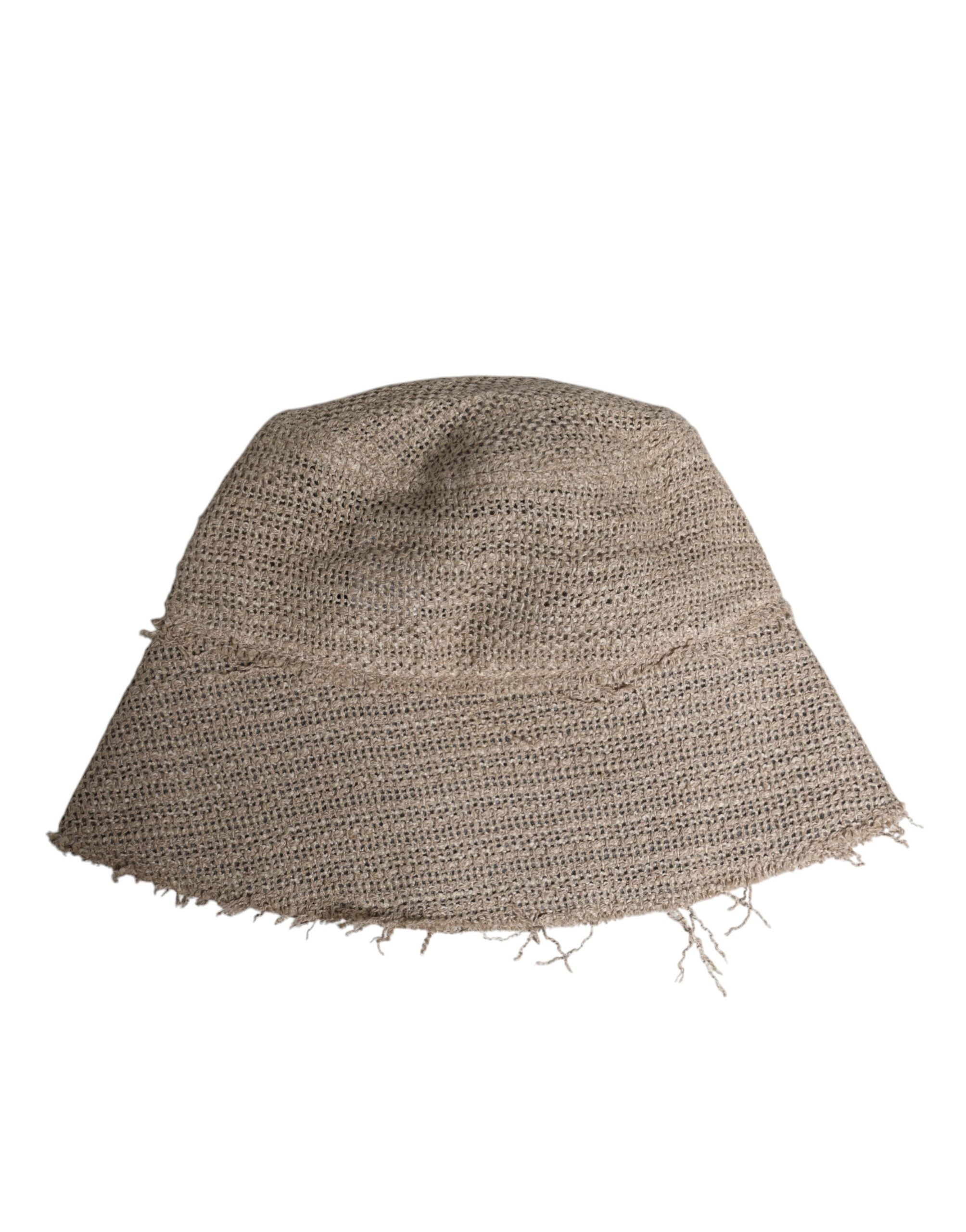 Beige Linen Wide Brim Bucket Hat - ventzia