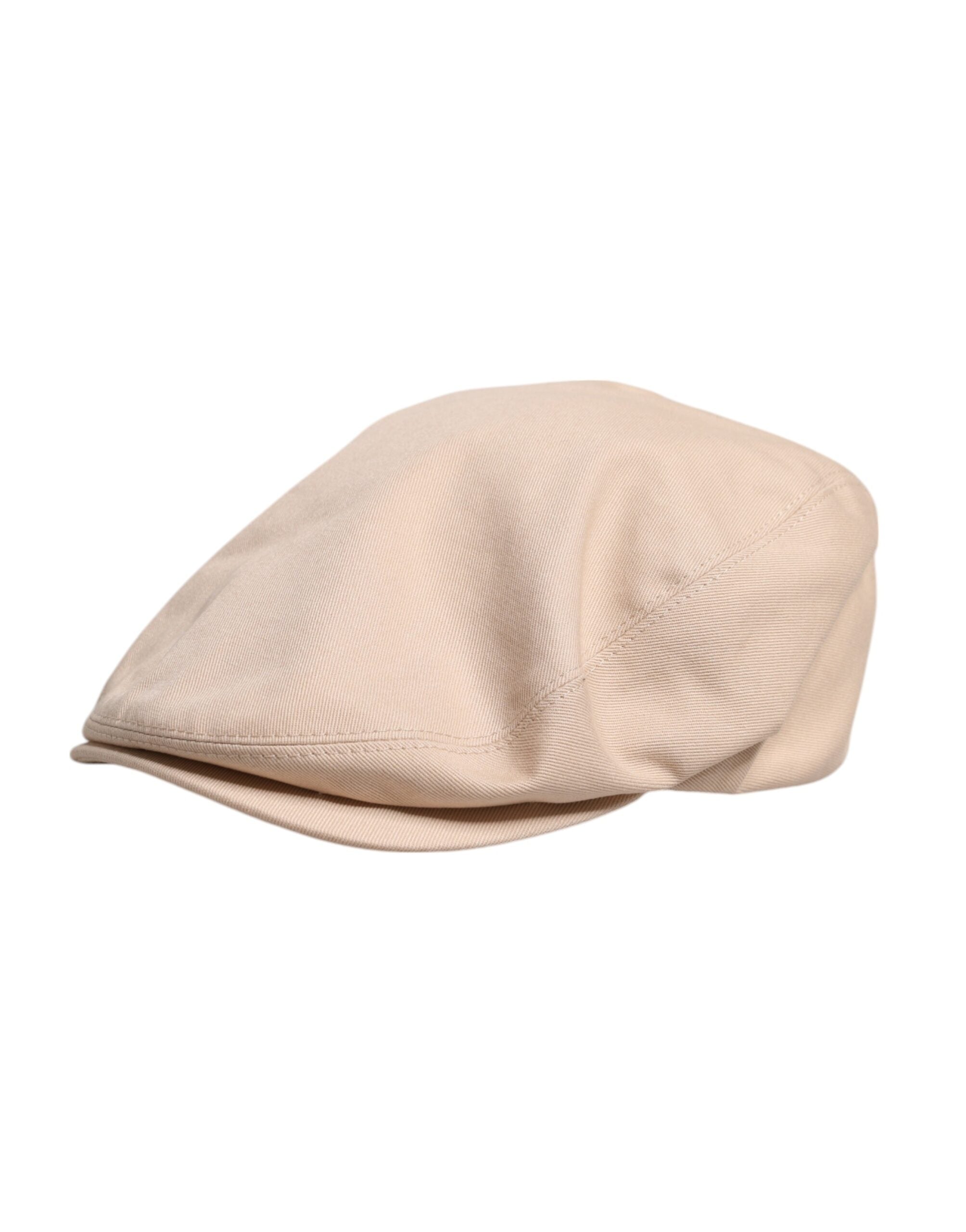 Beige Cotton Newsboy Capello Cabbie Hat - ventzia