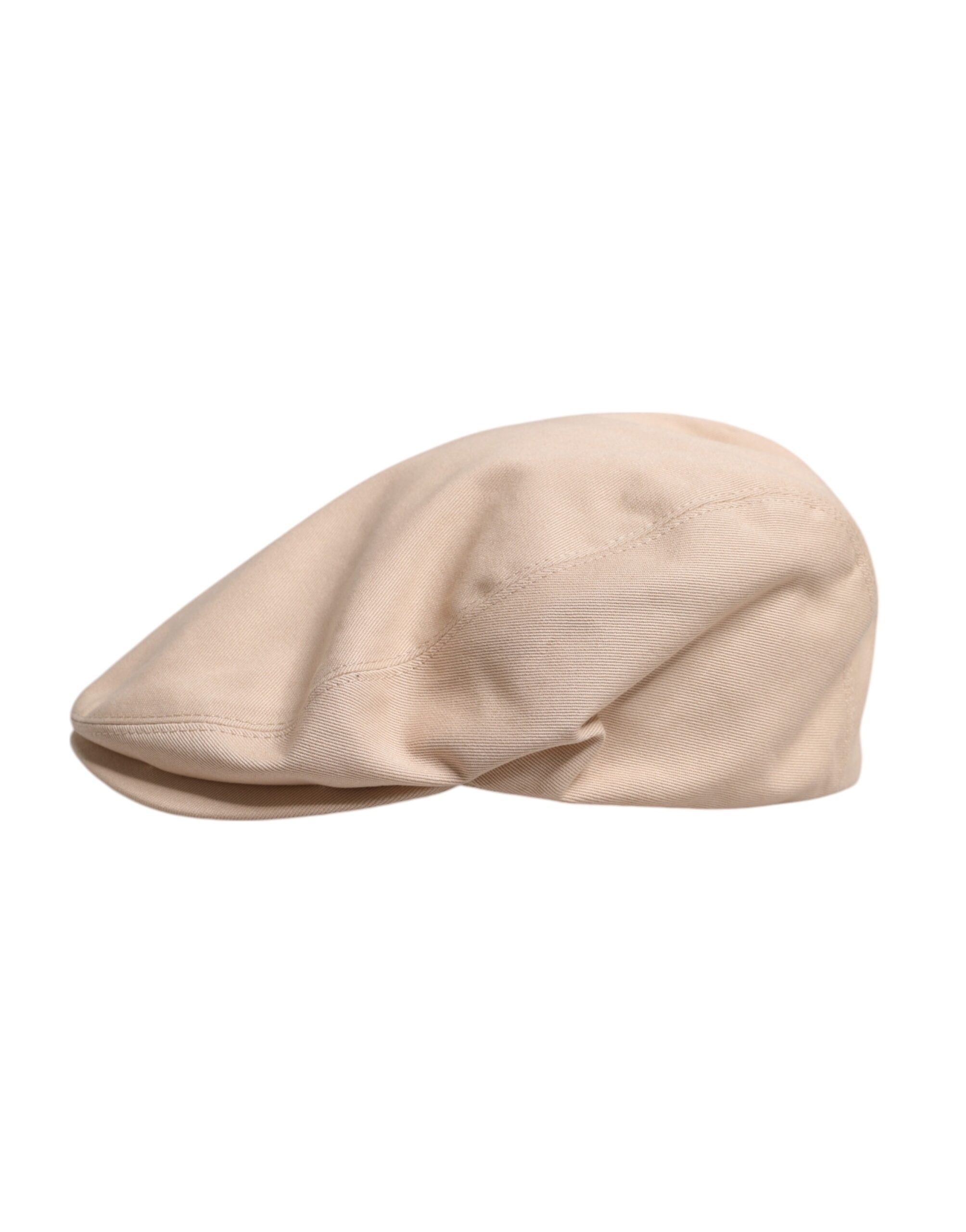 Beige Cotton Newsboy Capello Cabbie Hat - ventzia