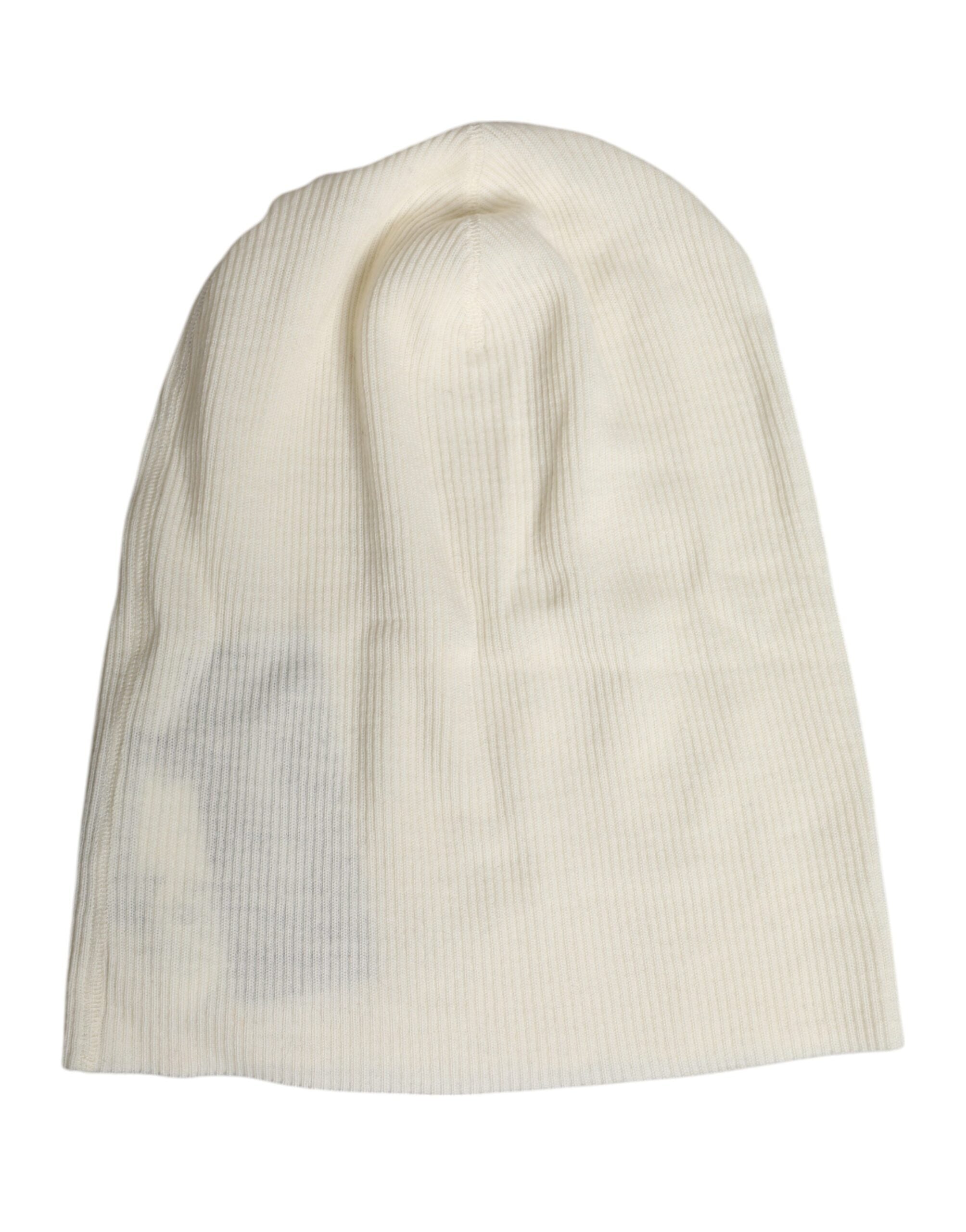 Beige Wool Blend Knitted Beanie Cap - ventzia