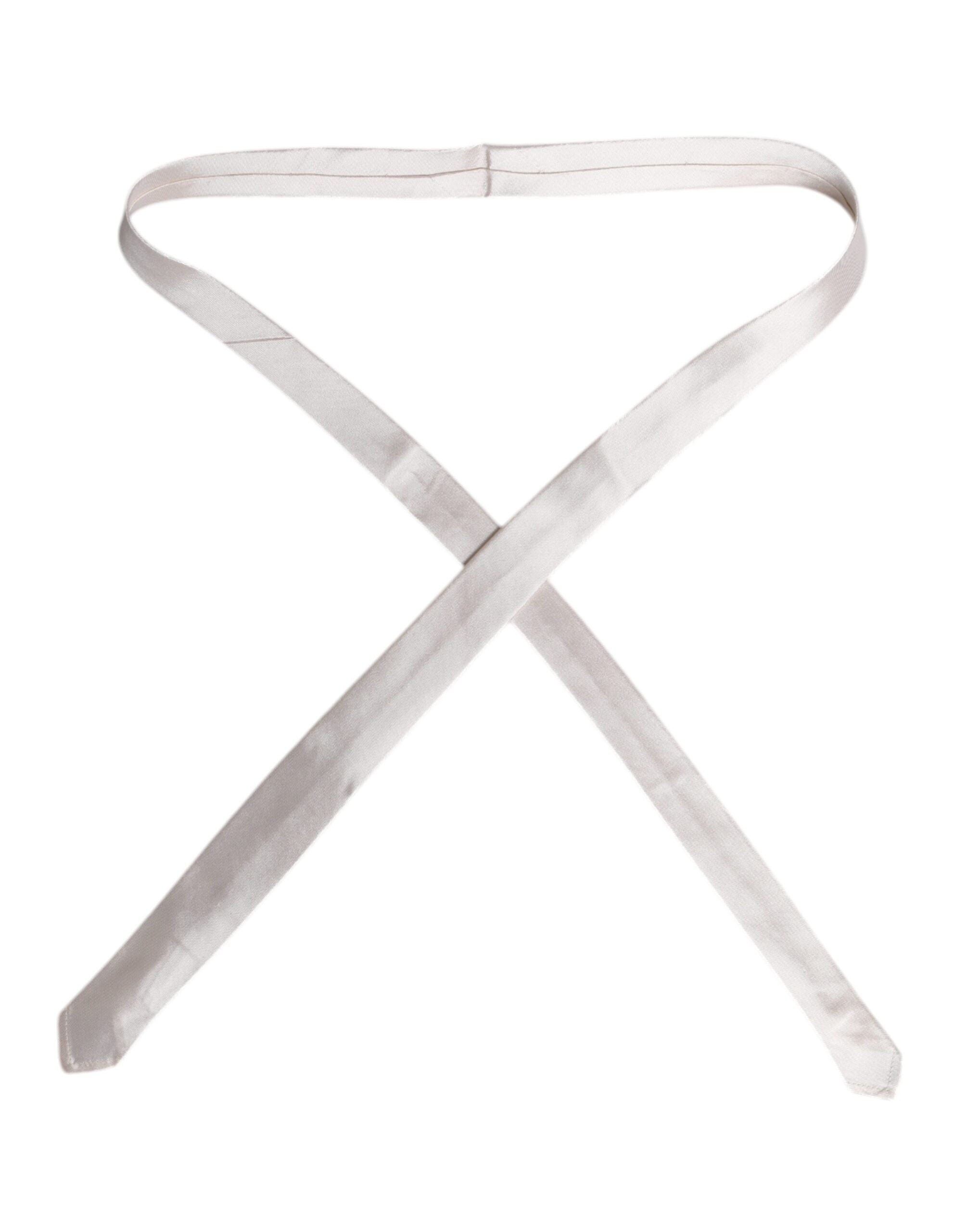 White Solid Silk Adjustable Necktie Tie - ventzia