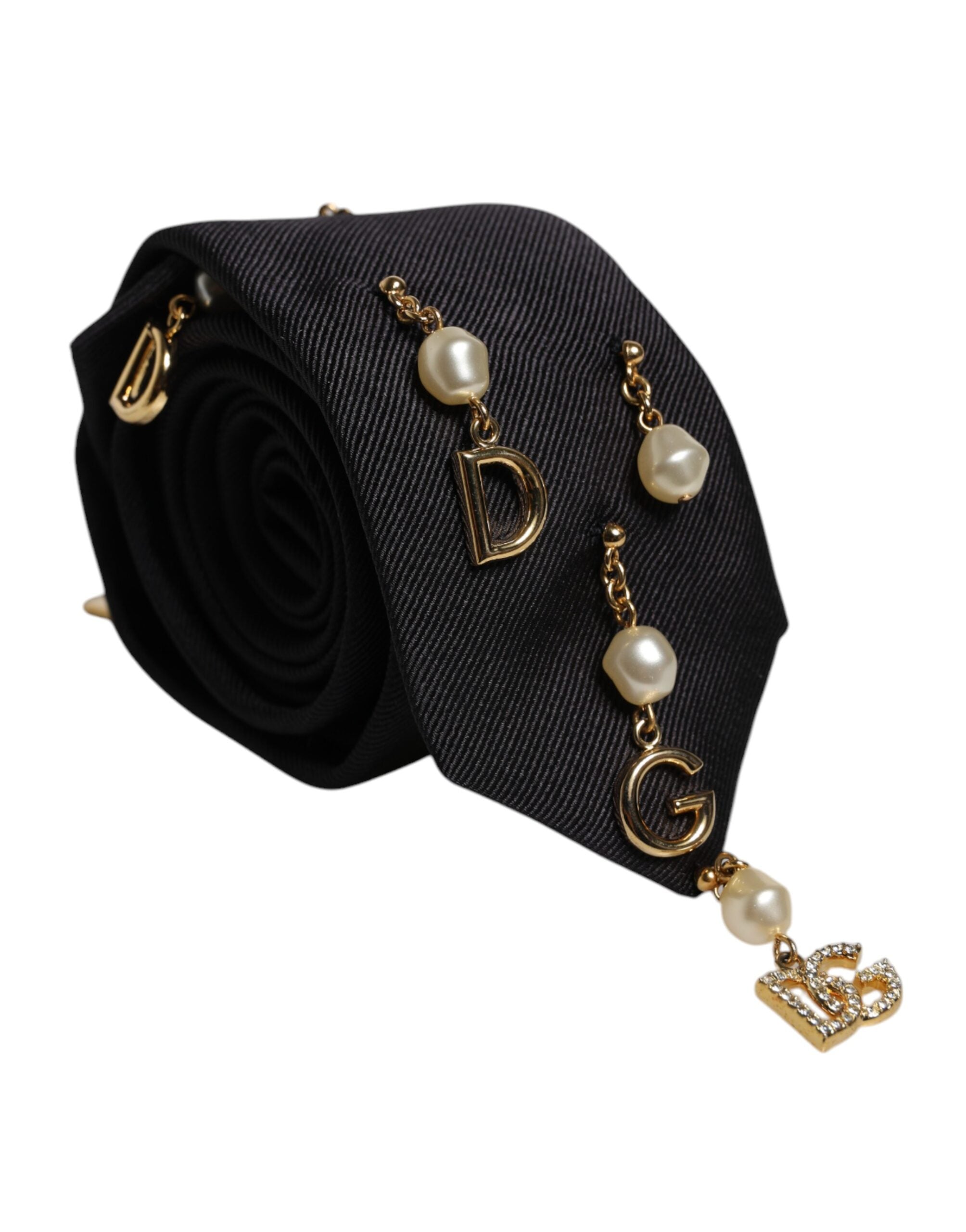 Black Logo Embellished Adjustable Necktie Tie - ventzia