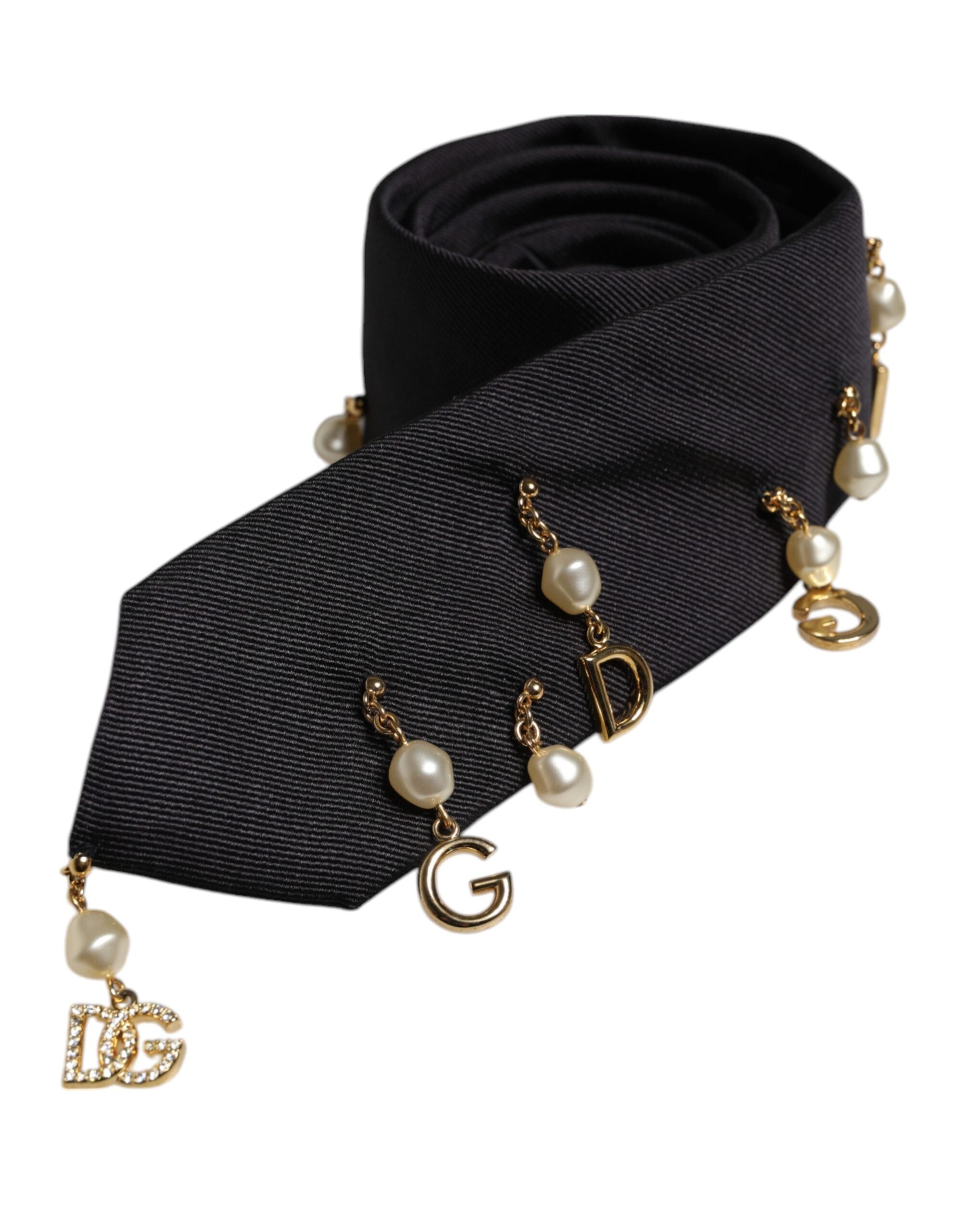 Black Logo Embellished Adjustable Necktie Tie - ventzia