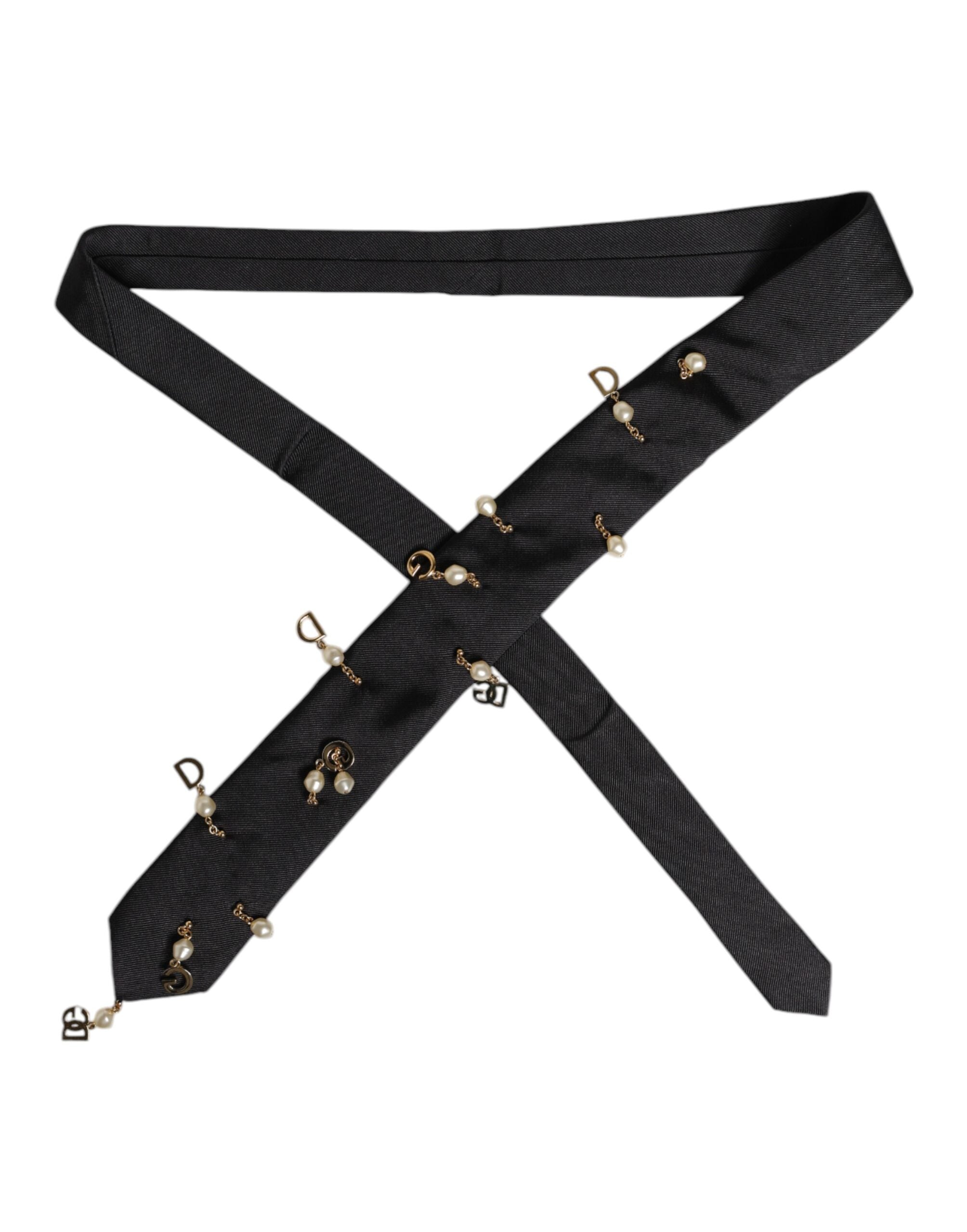 Black Logo Embellished Adjustable Necktie Tie - ventzia
