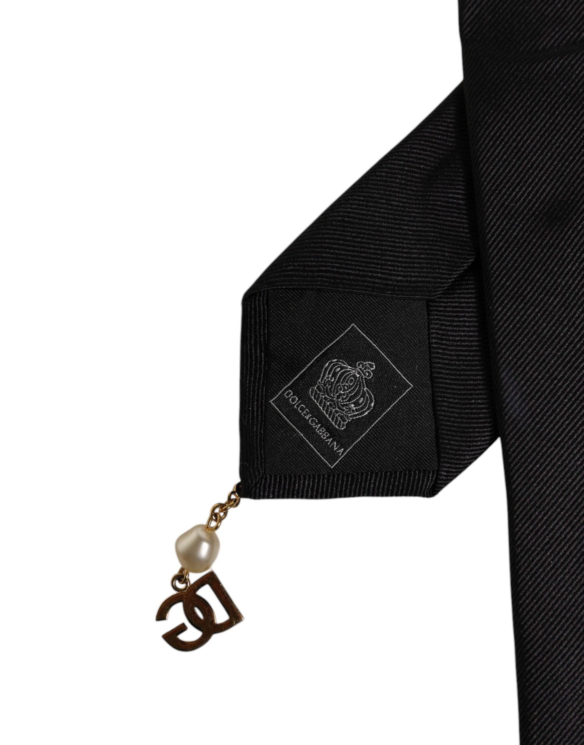 Black Logo Embellished Adjustable Necktie Tie - ventzia
