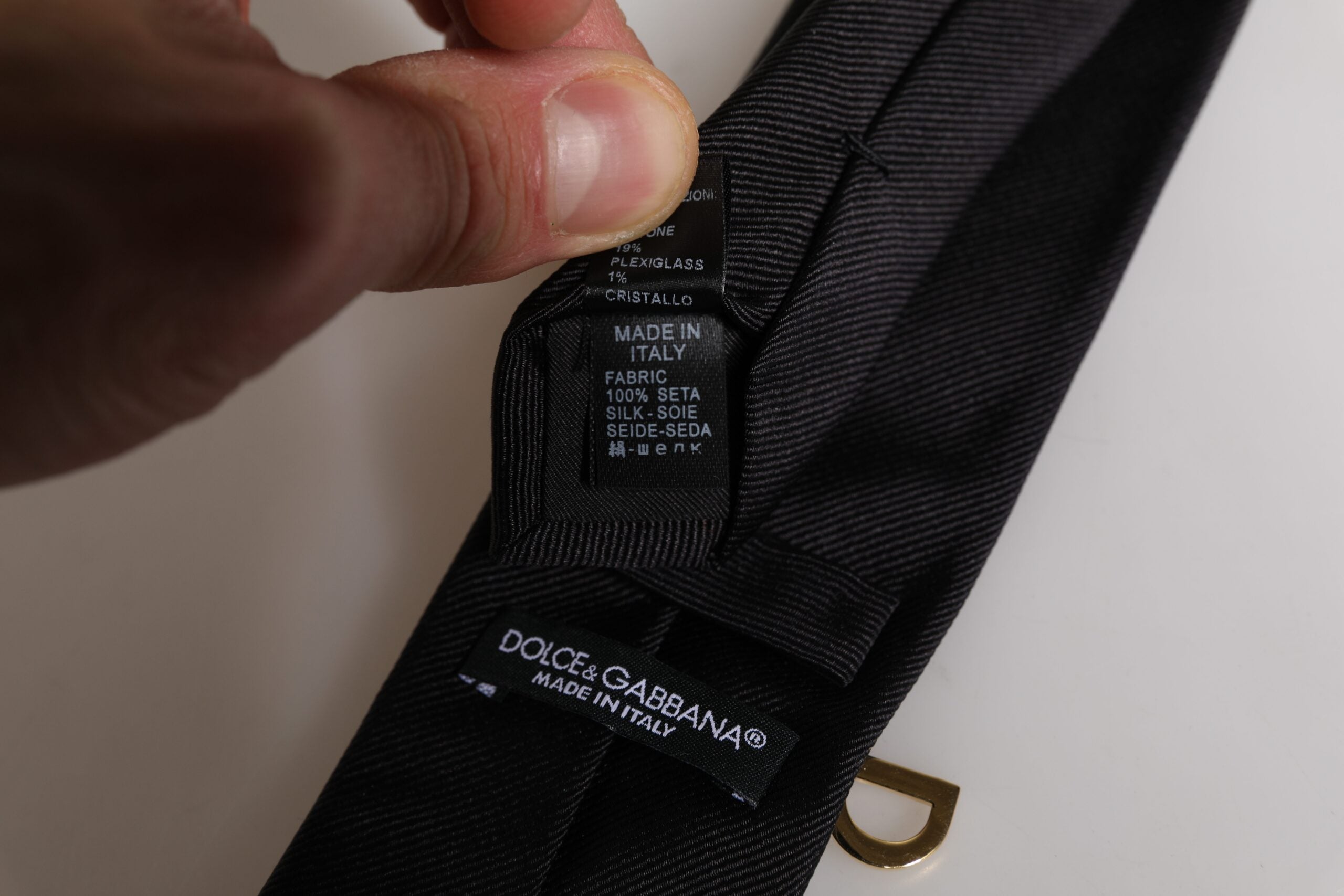 Black Logo Embellished Adjustable Necktie Tie - ventzia