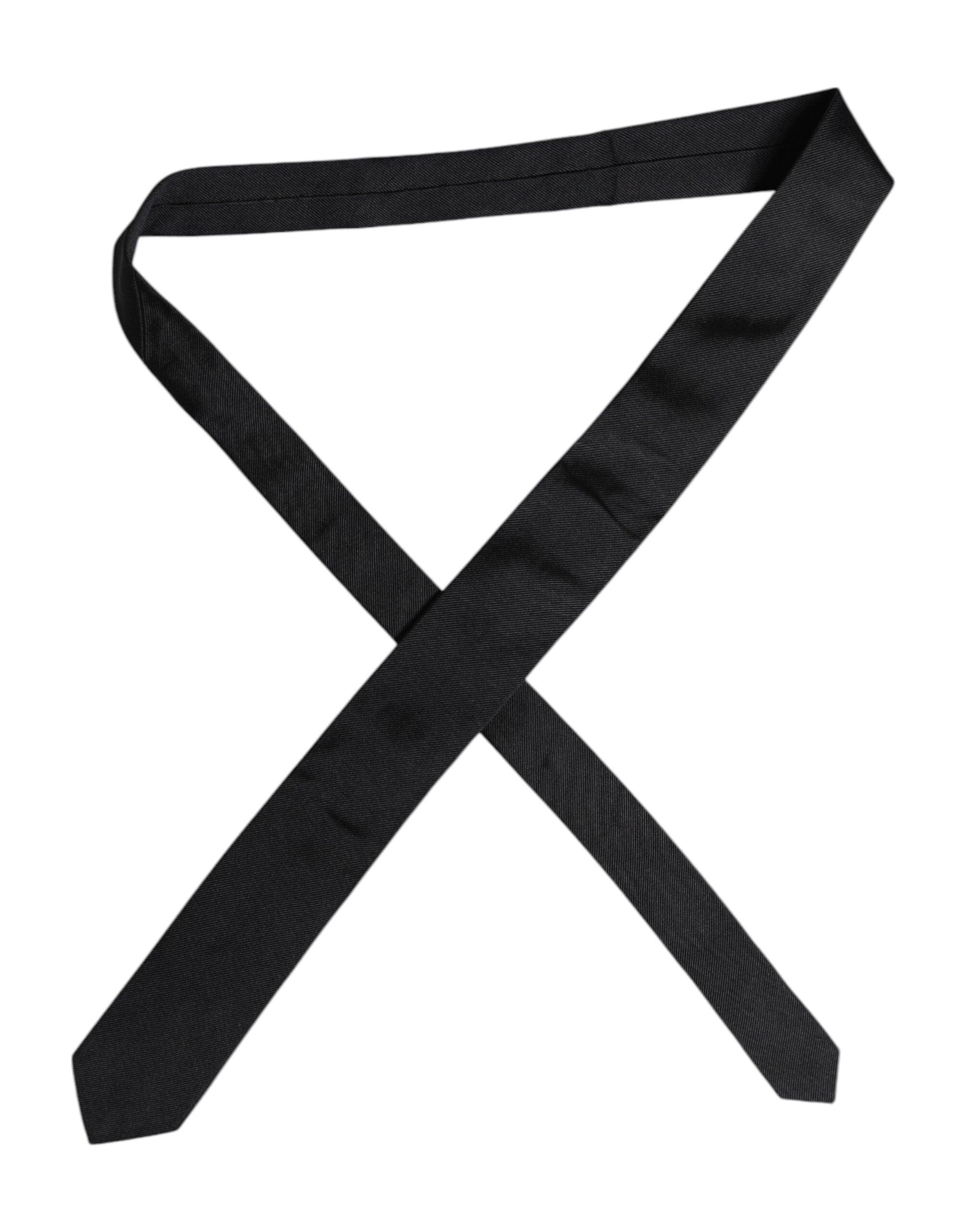 Black Solid Silk Adjustable Necktie Tie - ventzia