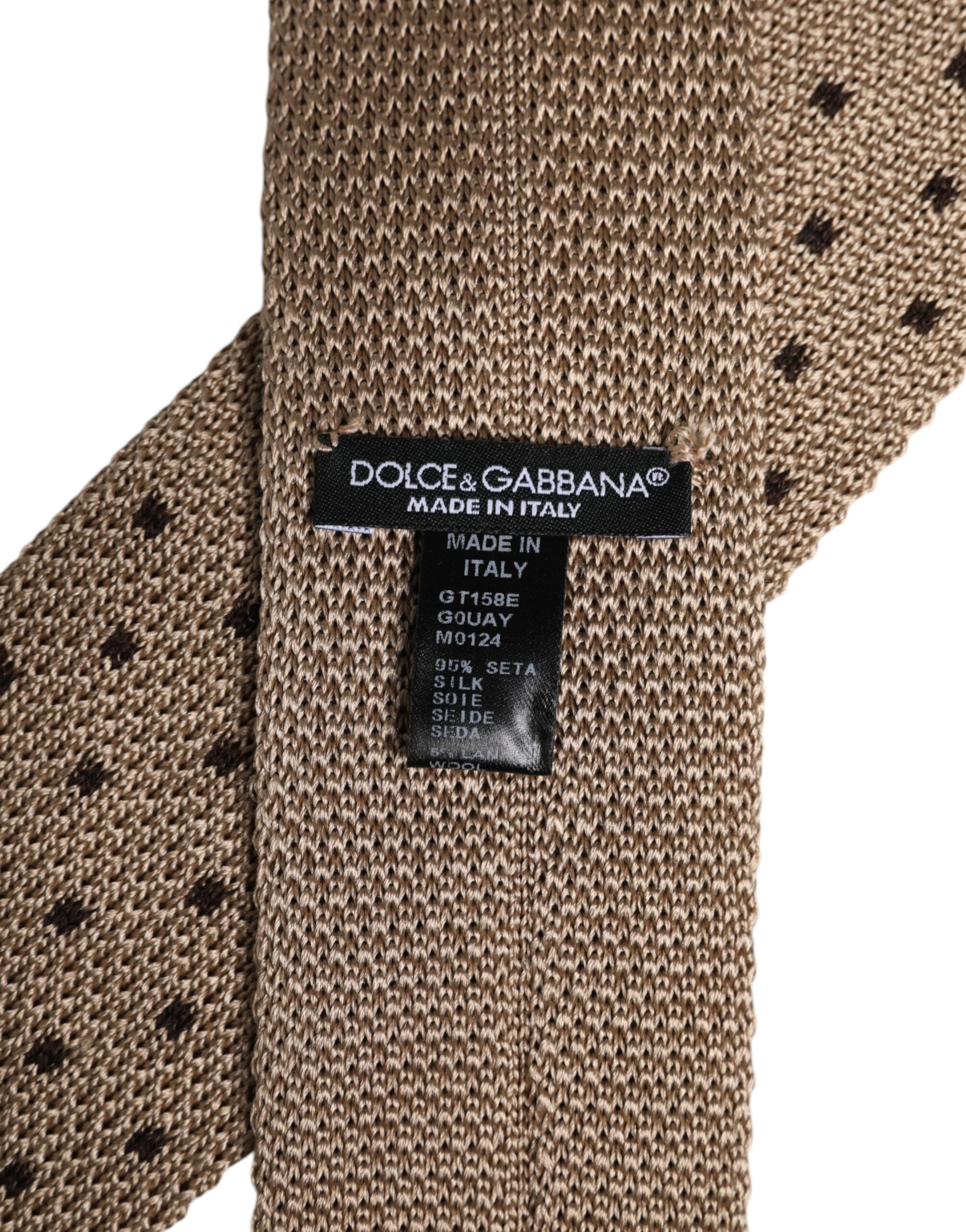 Beige Polka Dot Silk Adjustable Necktie Tie - ventzia