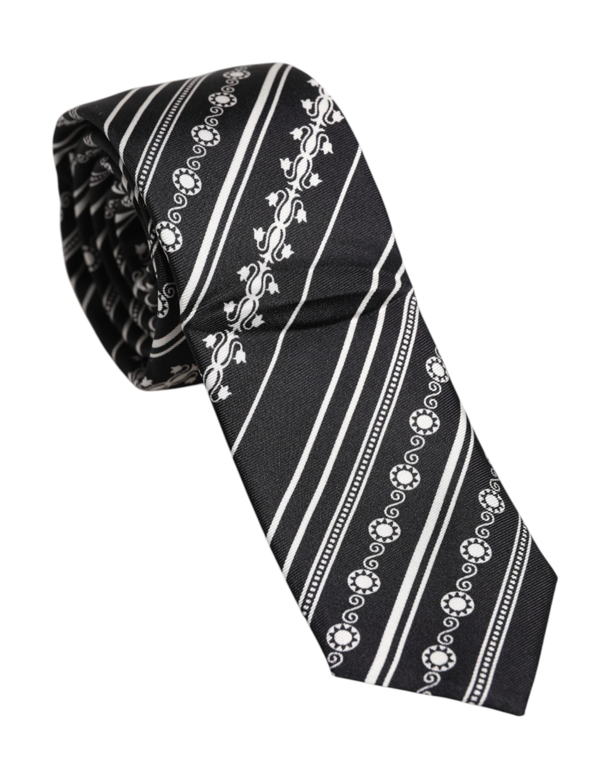 Black White Stripes Silk Adjustable Necktie Tie - ventzia