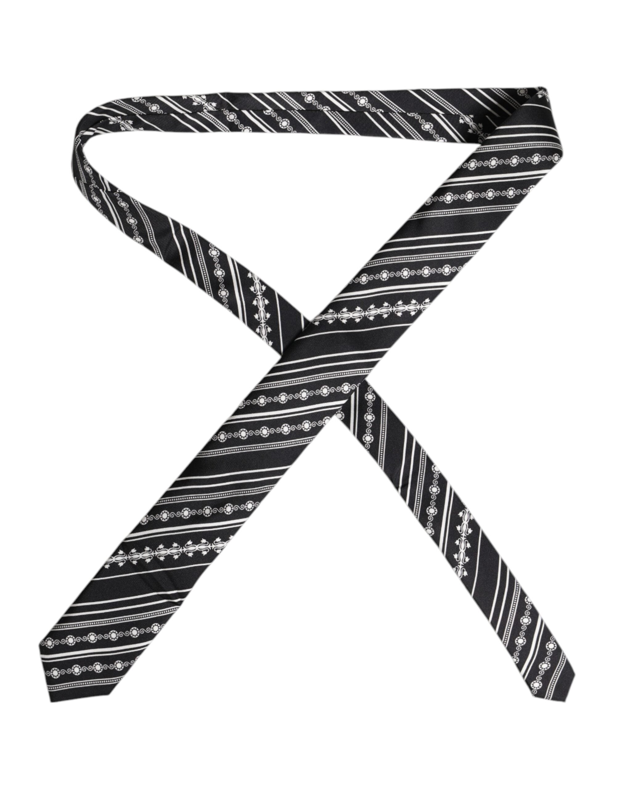 Black White Stripes Silk Adjustable Necktie Tie - ventzia