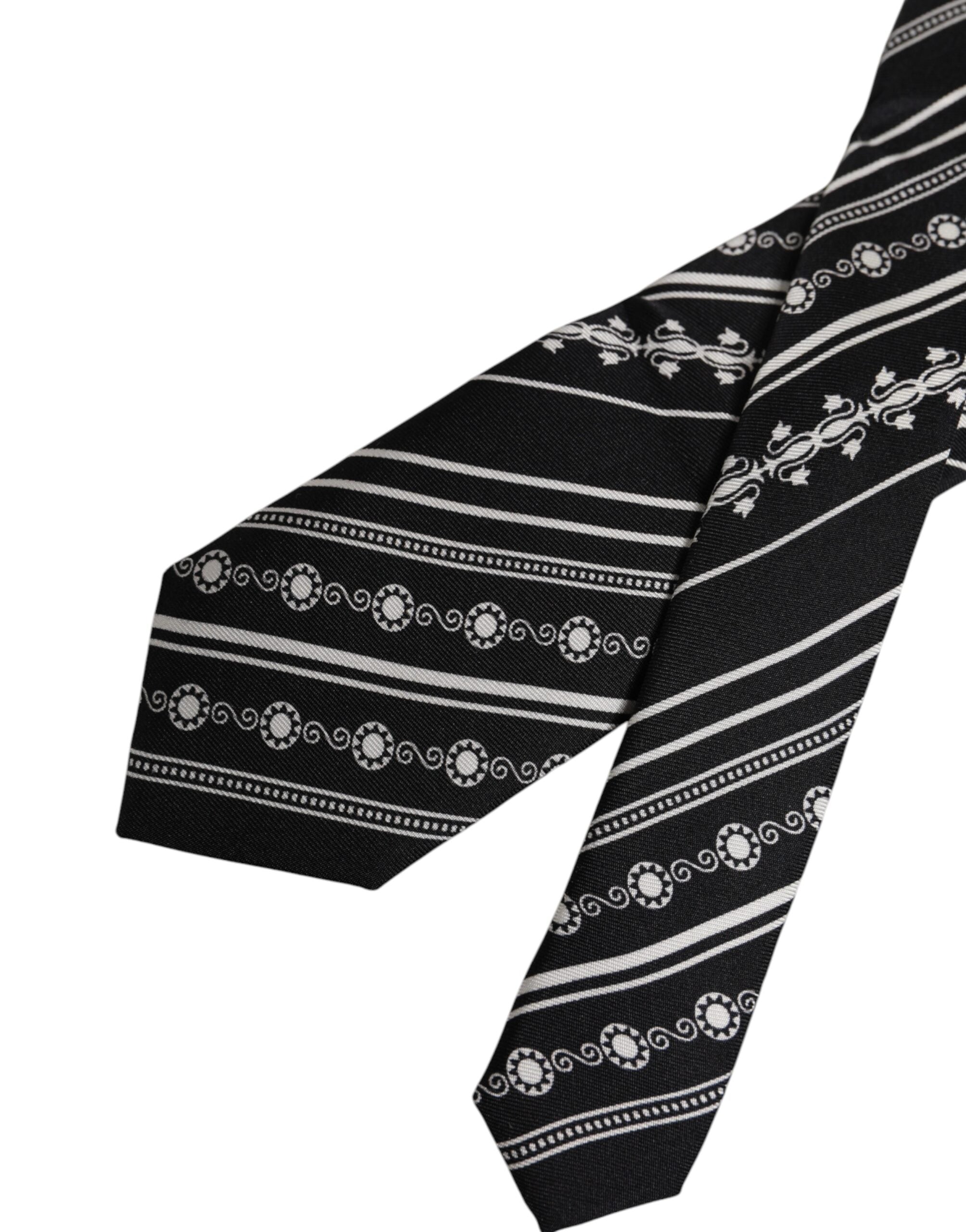 Black White Stripes Silk Adjustable Necktie Tie - ventzia