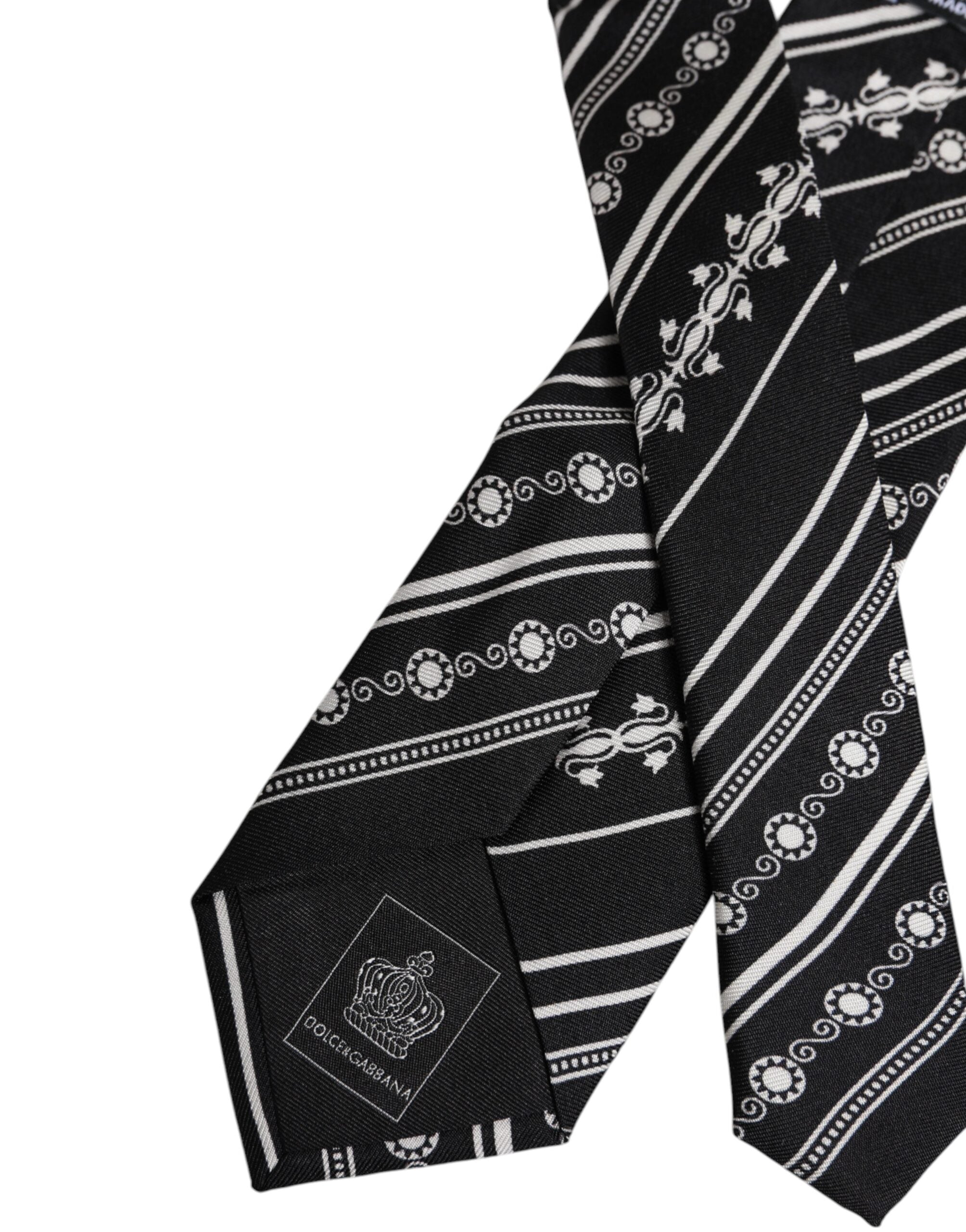 Black White Stripes Silk Adjustable Necktie Tie - ventzia