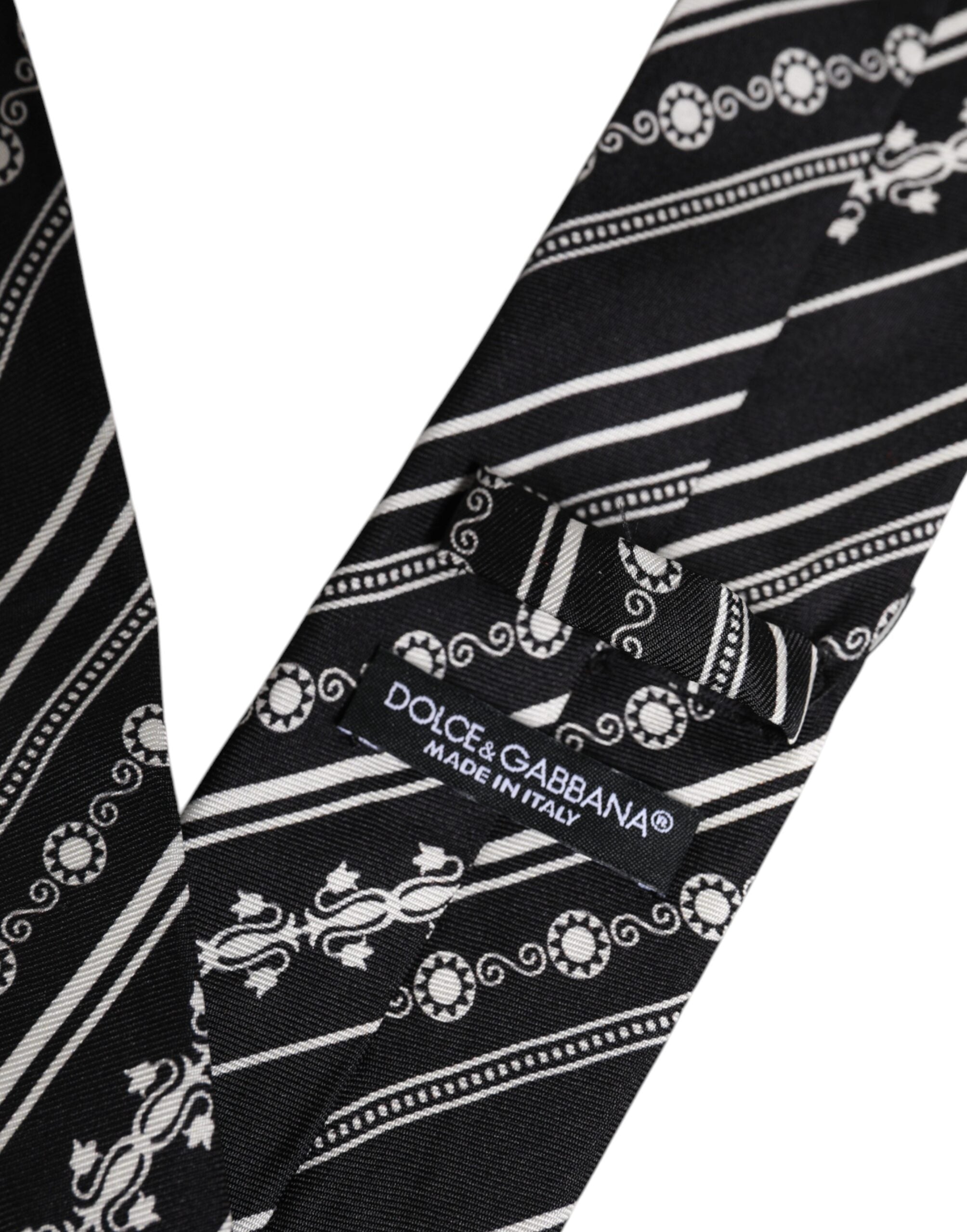Black White Stripes Silk Adjustable Necktie Tie - ventzia
