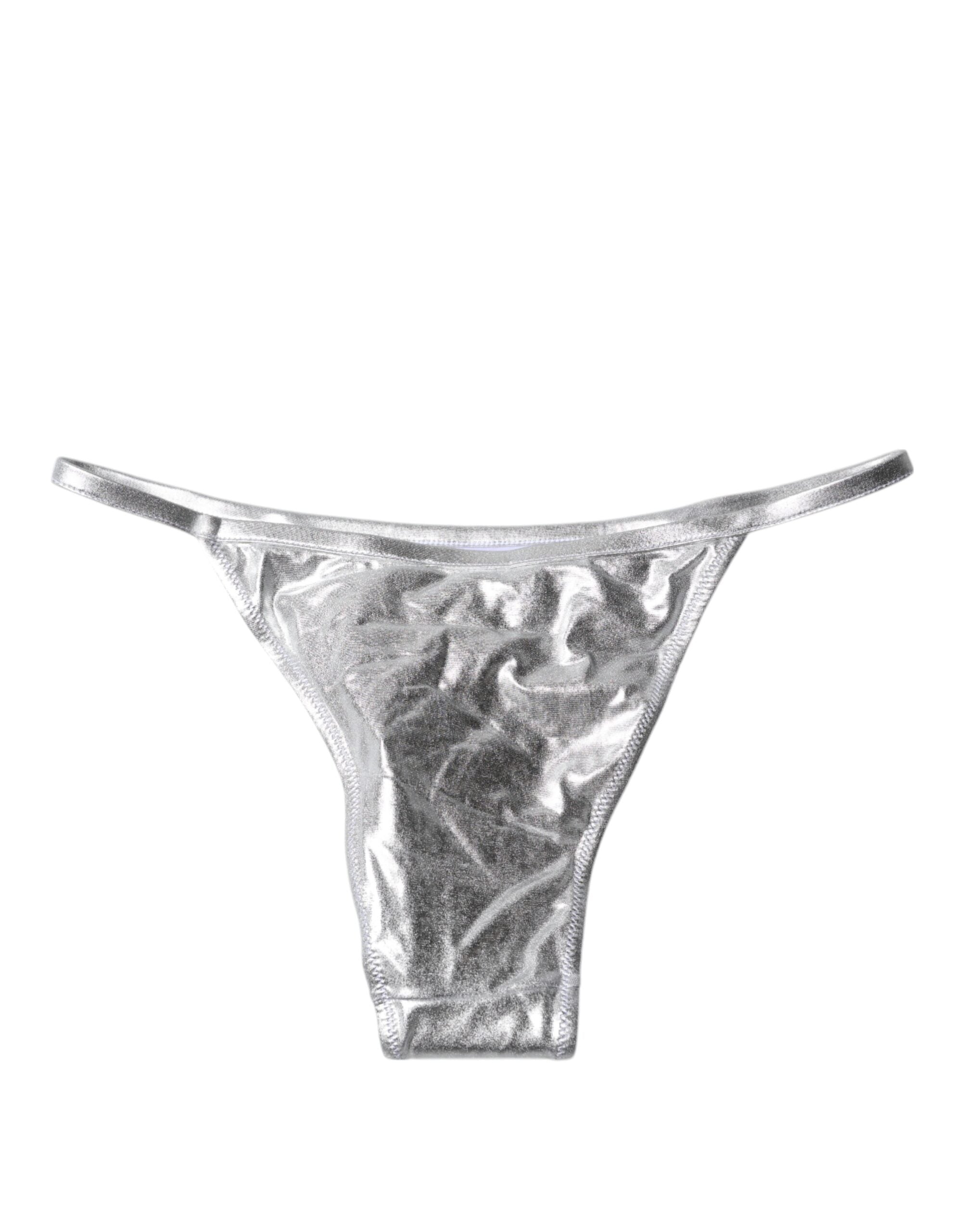 Silver Polyester Beachwear Bikini Bottom Swimwear - ventzia