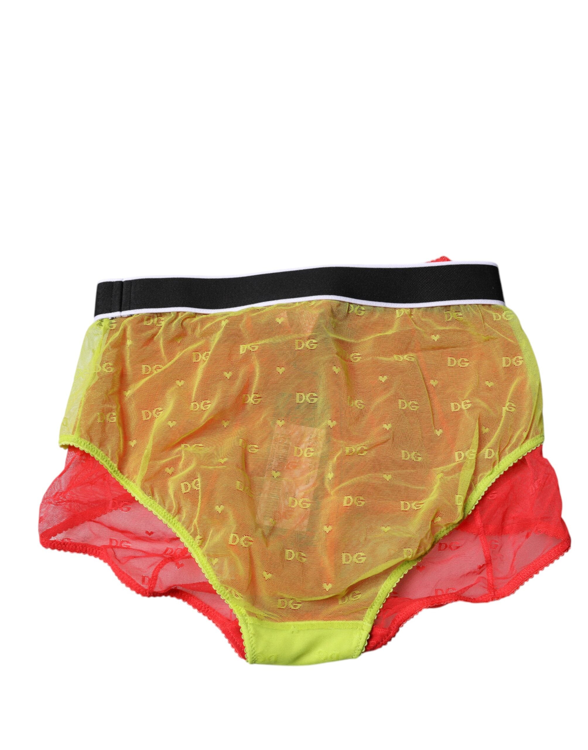 Red Yellow Tulle Mid Waist Panty Underwear - ventzia