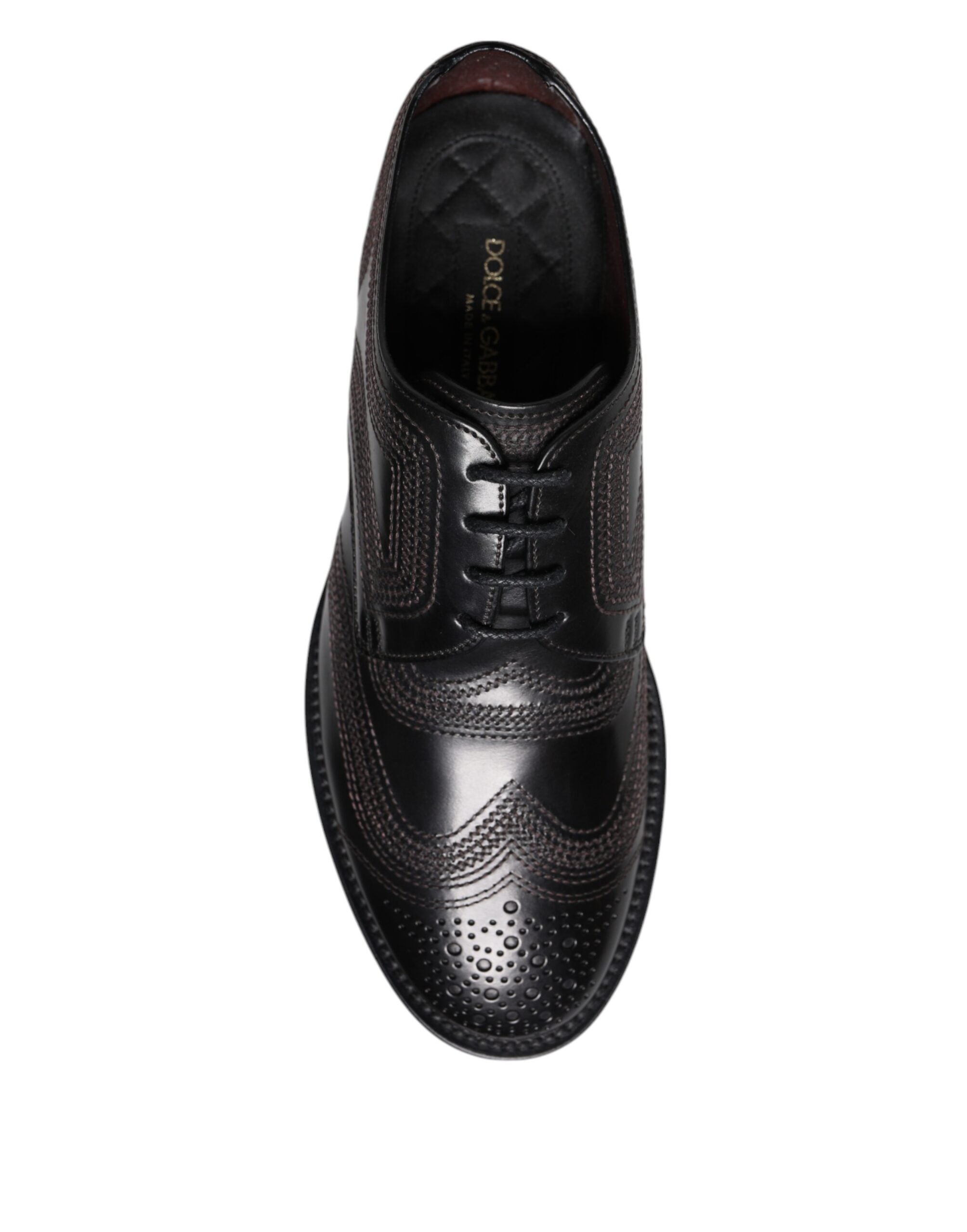 Black Embroidered Classic Leather Derby Dress Shoes - ventzia