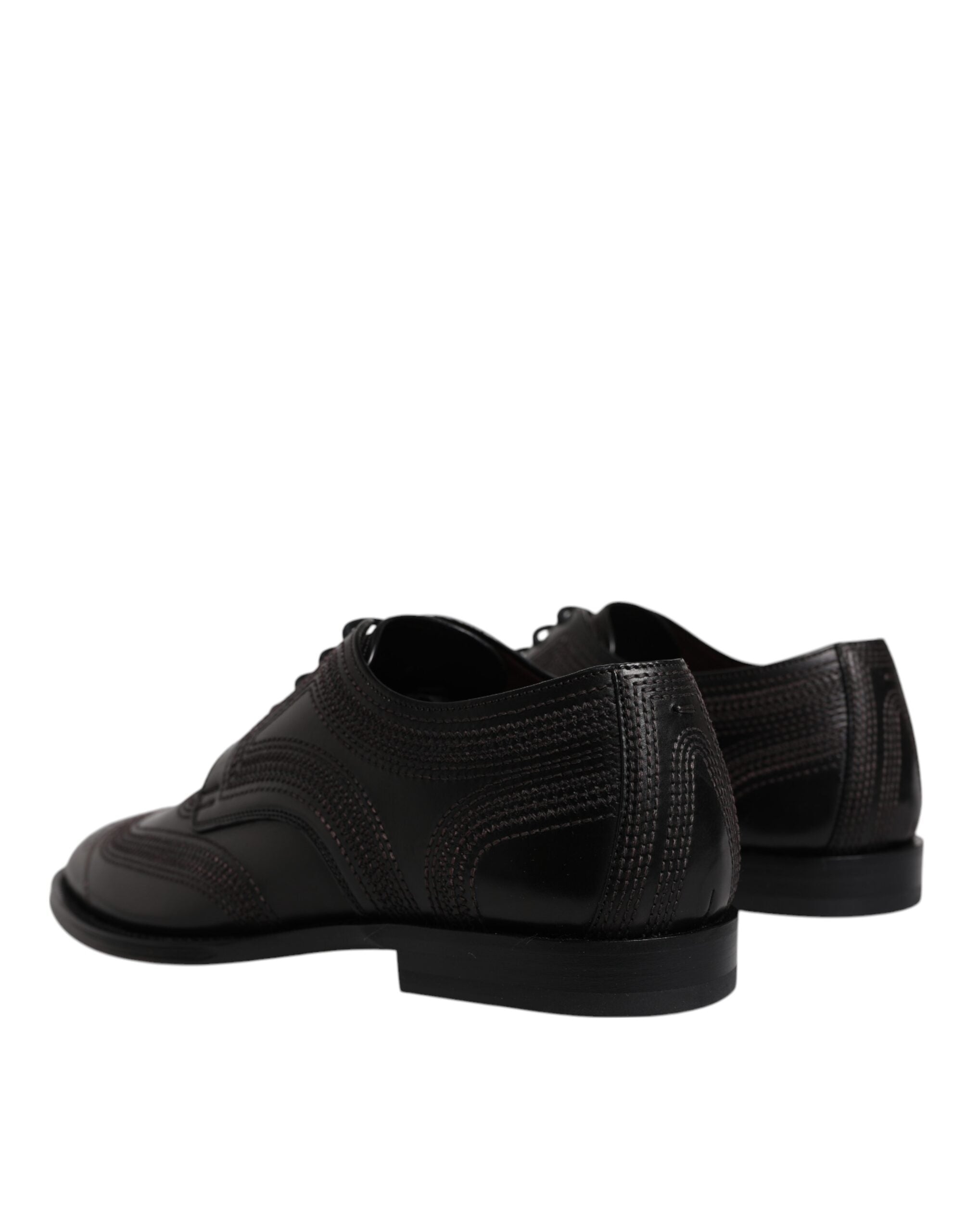 Black Embroidered Classic Leather Derby Dress Shoes - ventzia