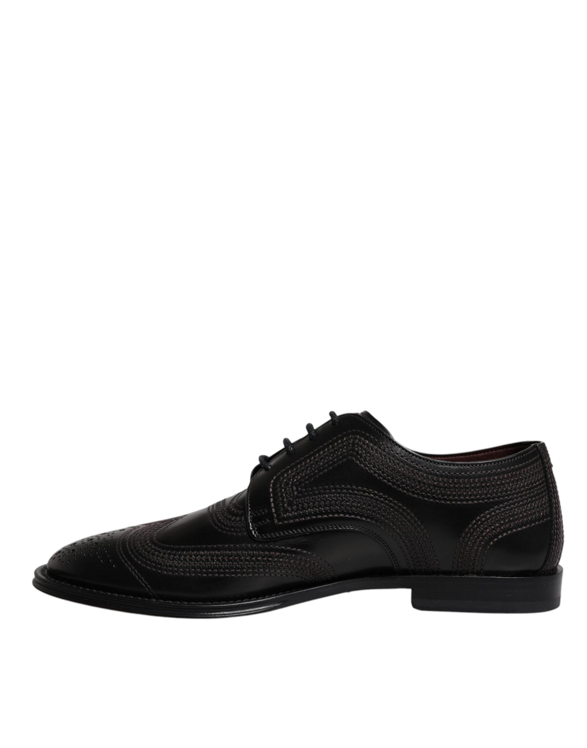 Black Embroidered Classic Leather Derby Dress Shoes - ventzia