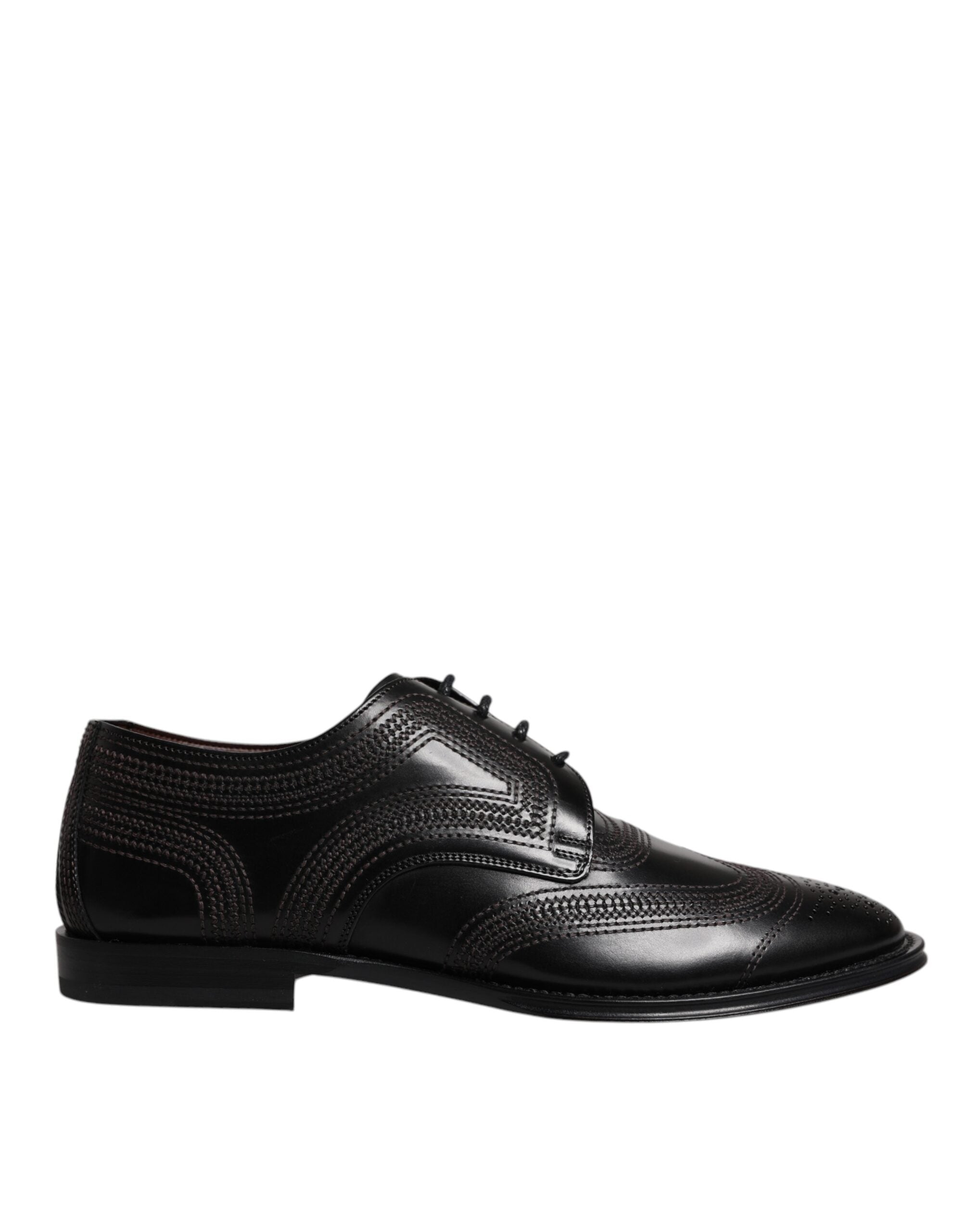 Black Embroidered Classic Leather Derby Dress Shoes - ventzia