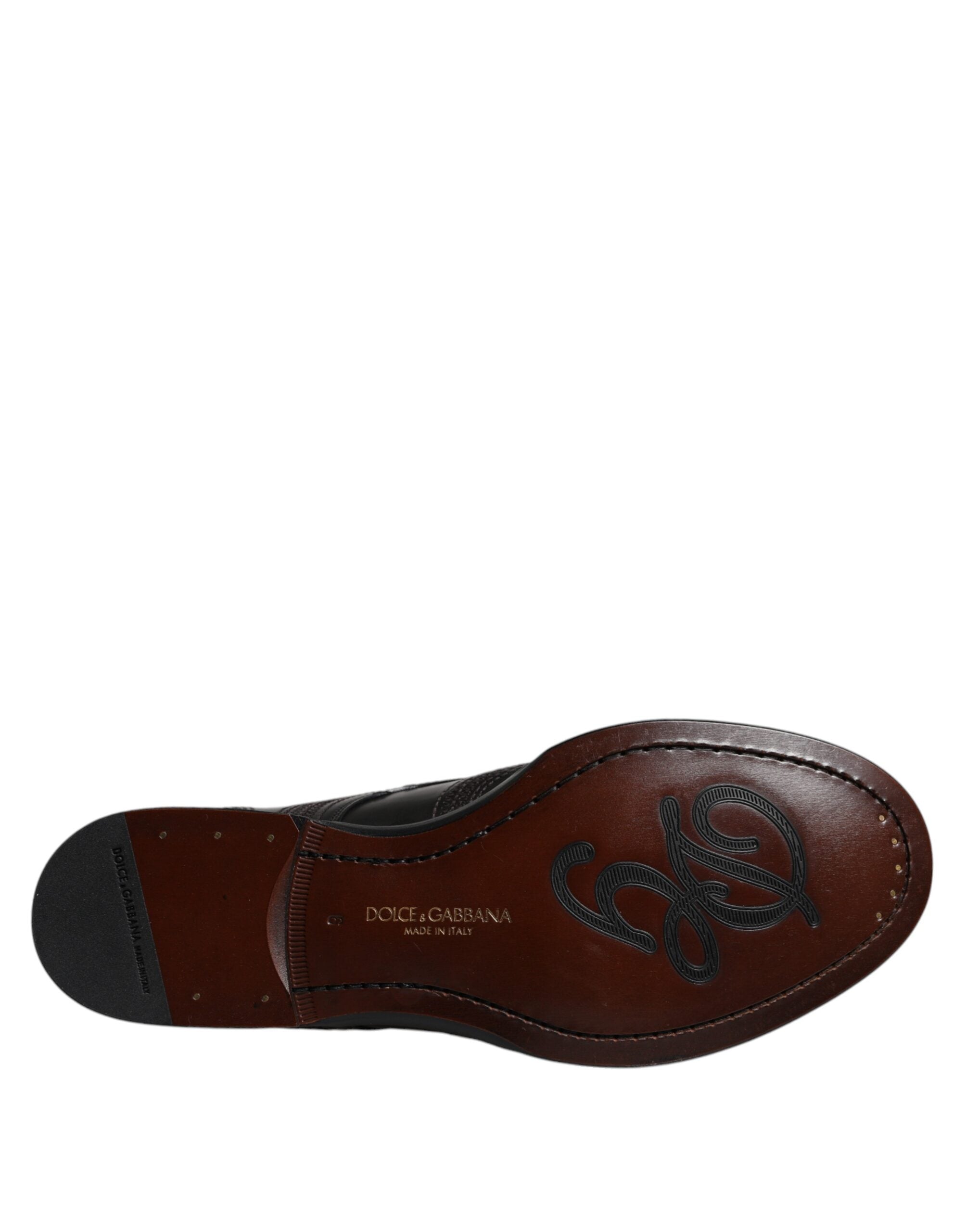 Black Embroidered Classic Leather Derby Dress Shoes - ventzia