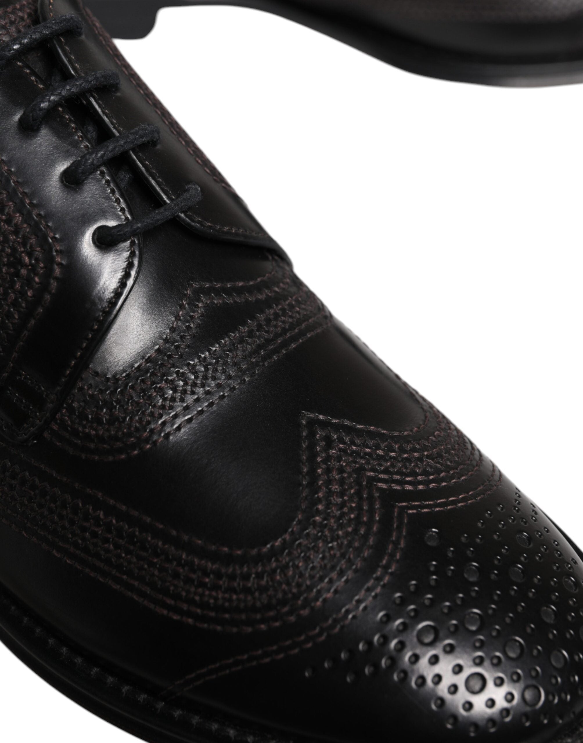 Black Embroidered Classic Leather Derby Dress Shoes - ventzia