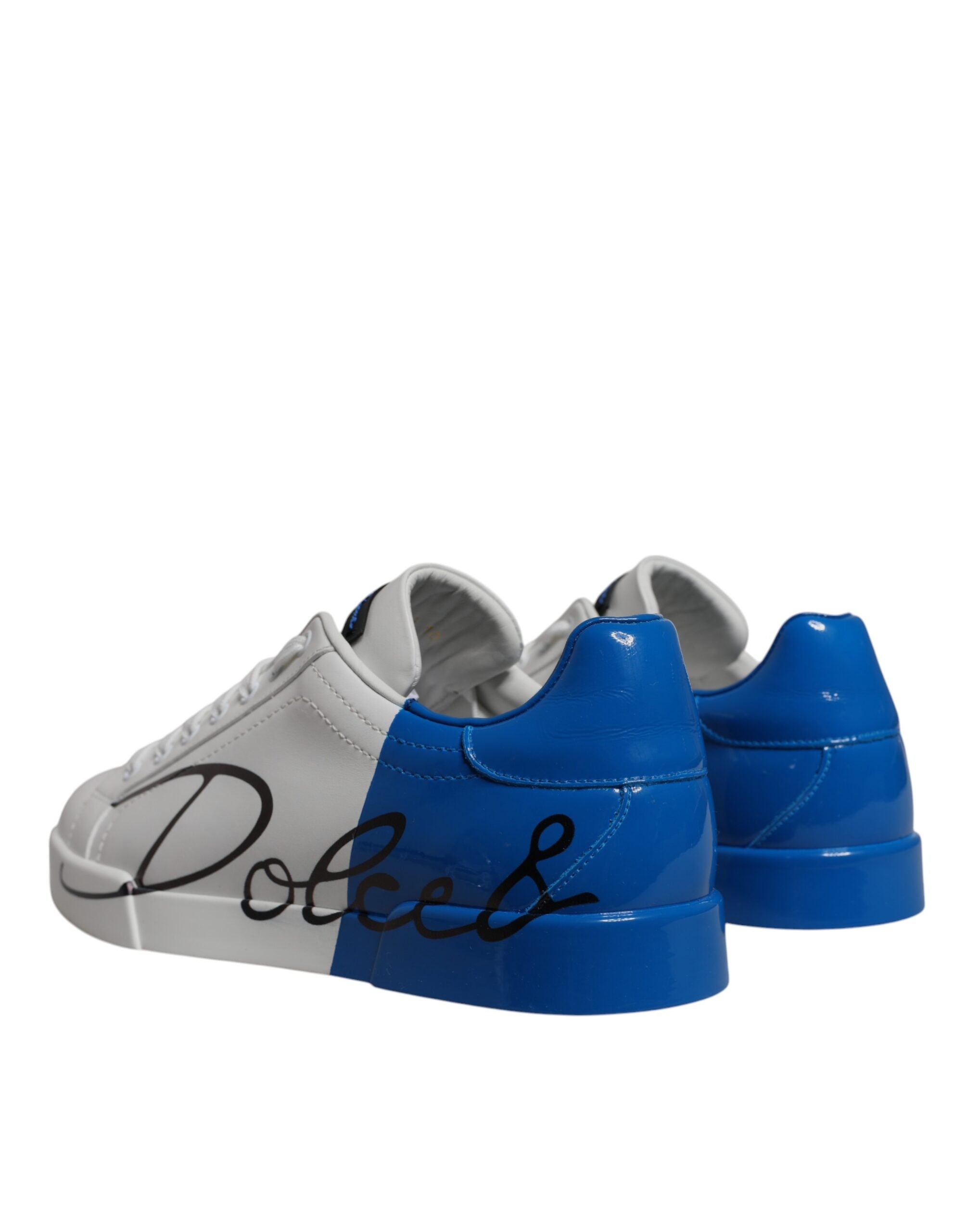 White Blue Leather Logo Low Top Sneakers Shoes - ventzia