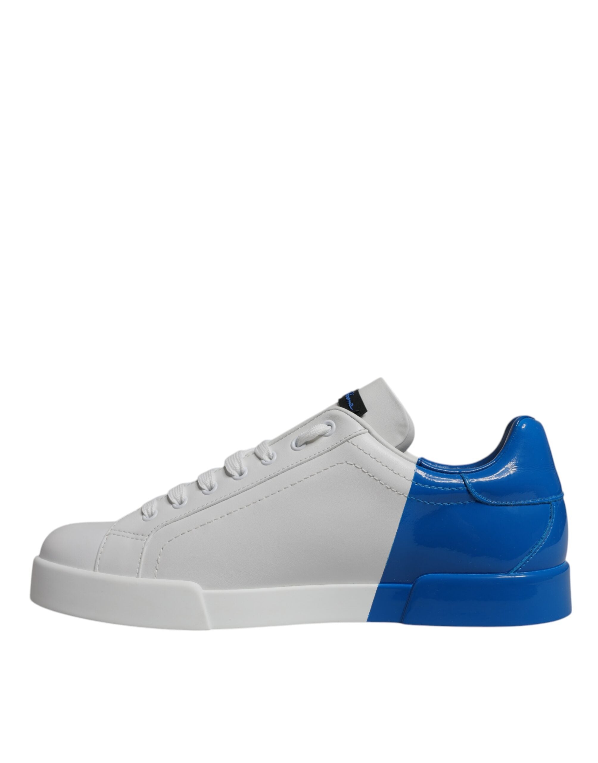 White Blue Leather Logo Low Top Sneakers Shoes - ventzia