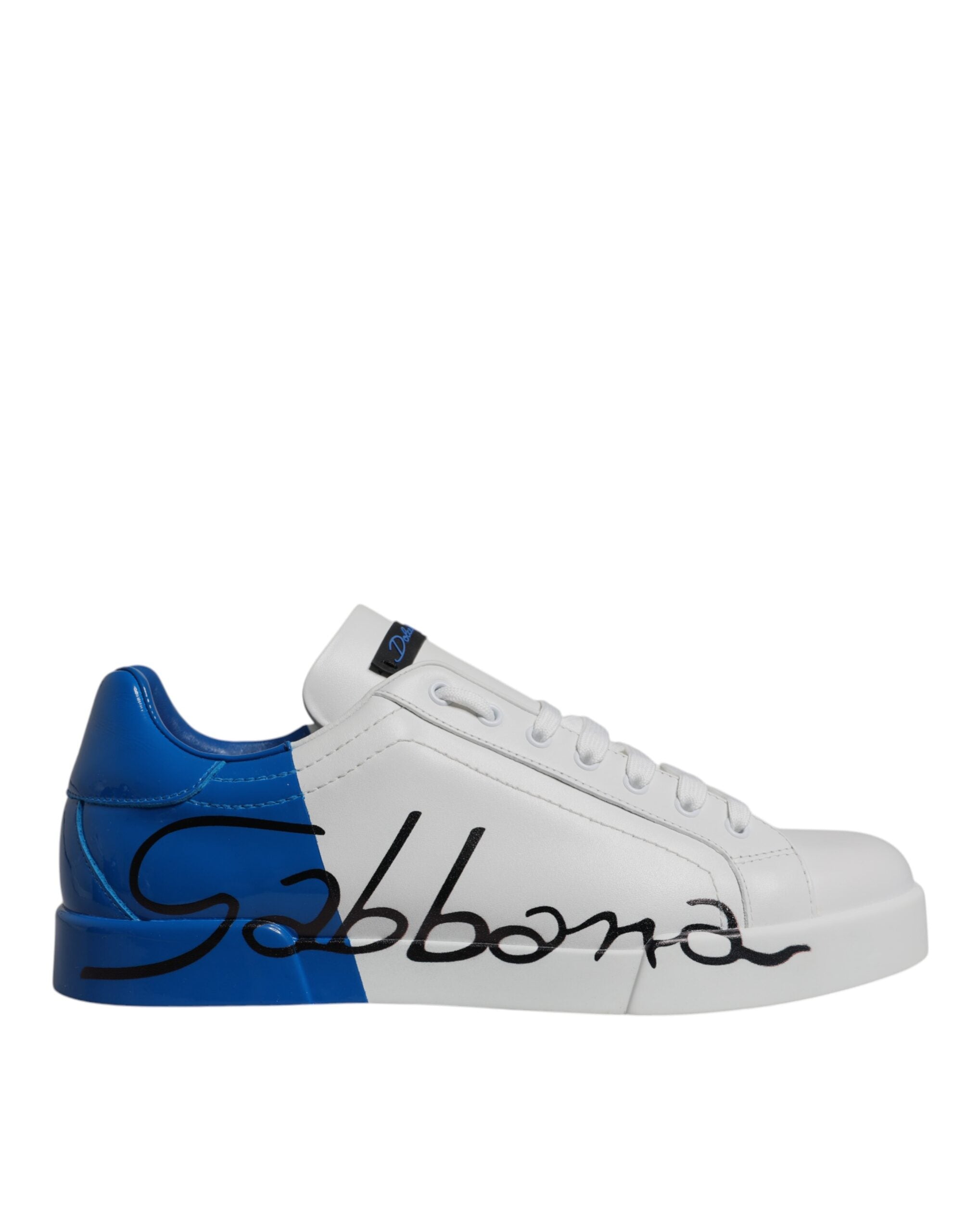 White Blue Leather Logo Low Top Sneakers Shoes - ventzia