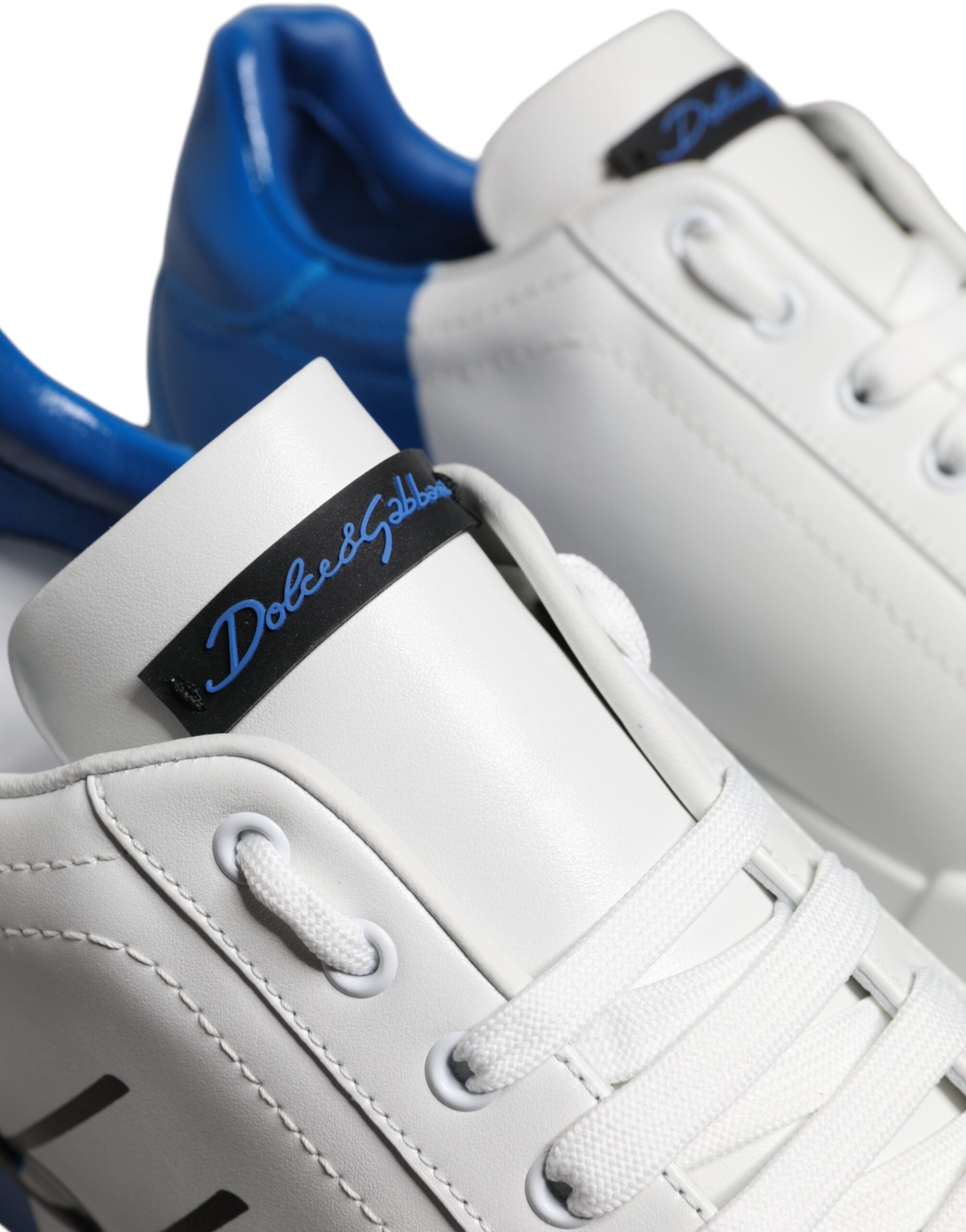 White Blue Leather Logo Low Top Sneakers Shoes - ventzia
