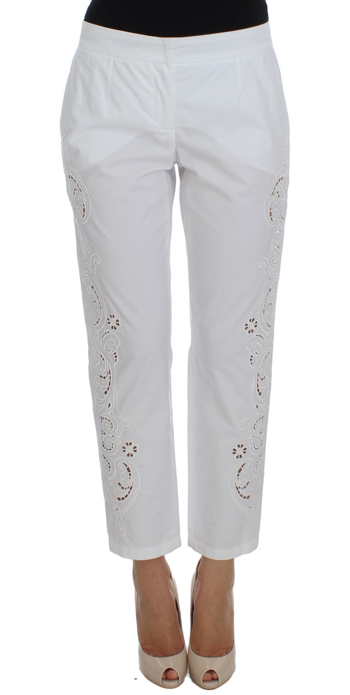 Elegant White Floral Cutout Dress Pants - ventzia