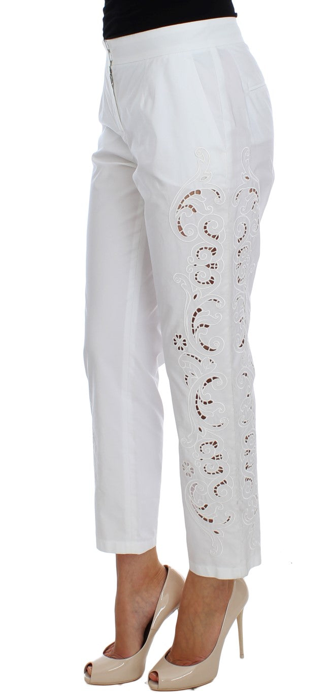 Elegant White Floral Cutout Dress Pants - ventzia
