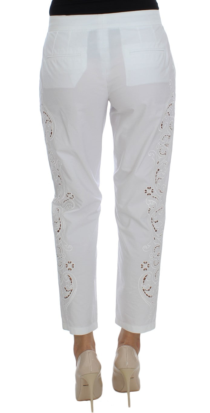 Elegant White Floral Cutout Dress Pants - ventzia