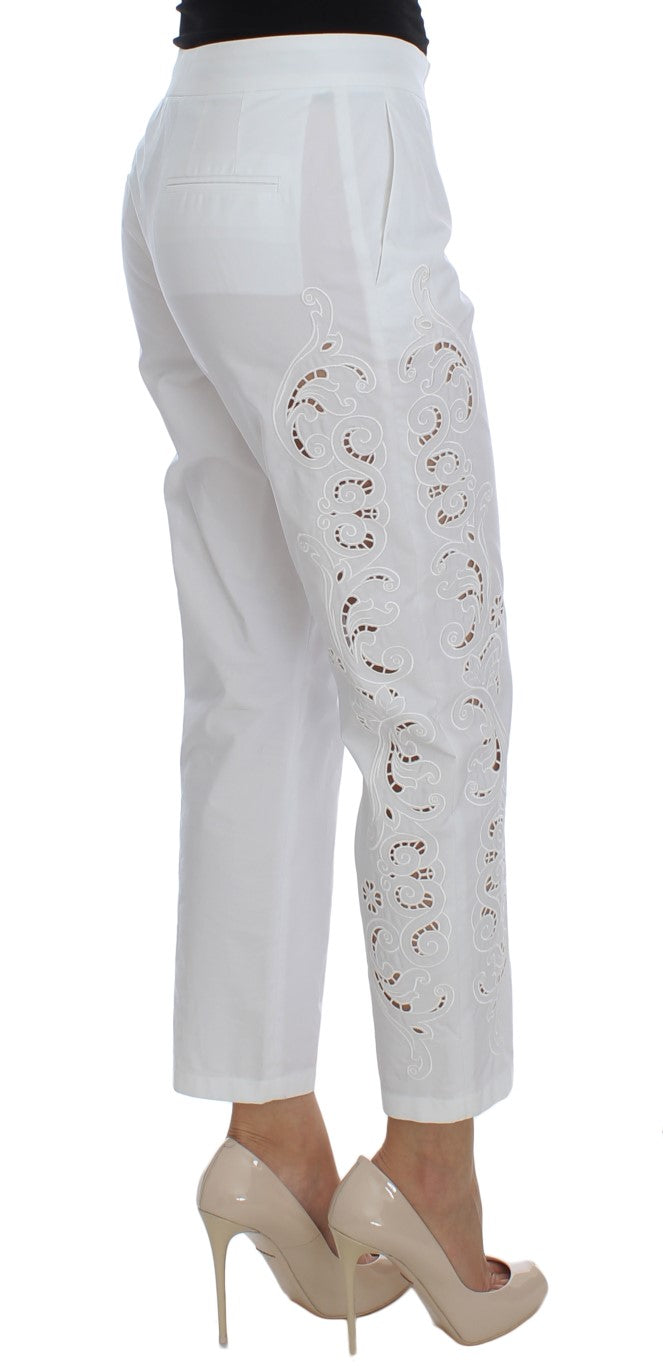Elegant White Floral Cutout Dress Pants - ventzia