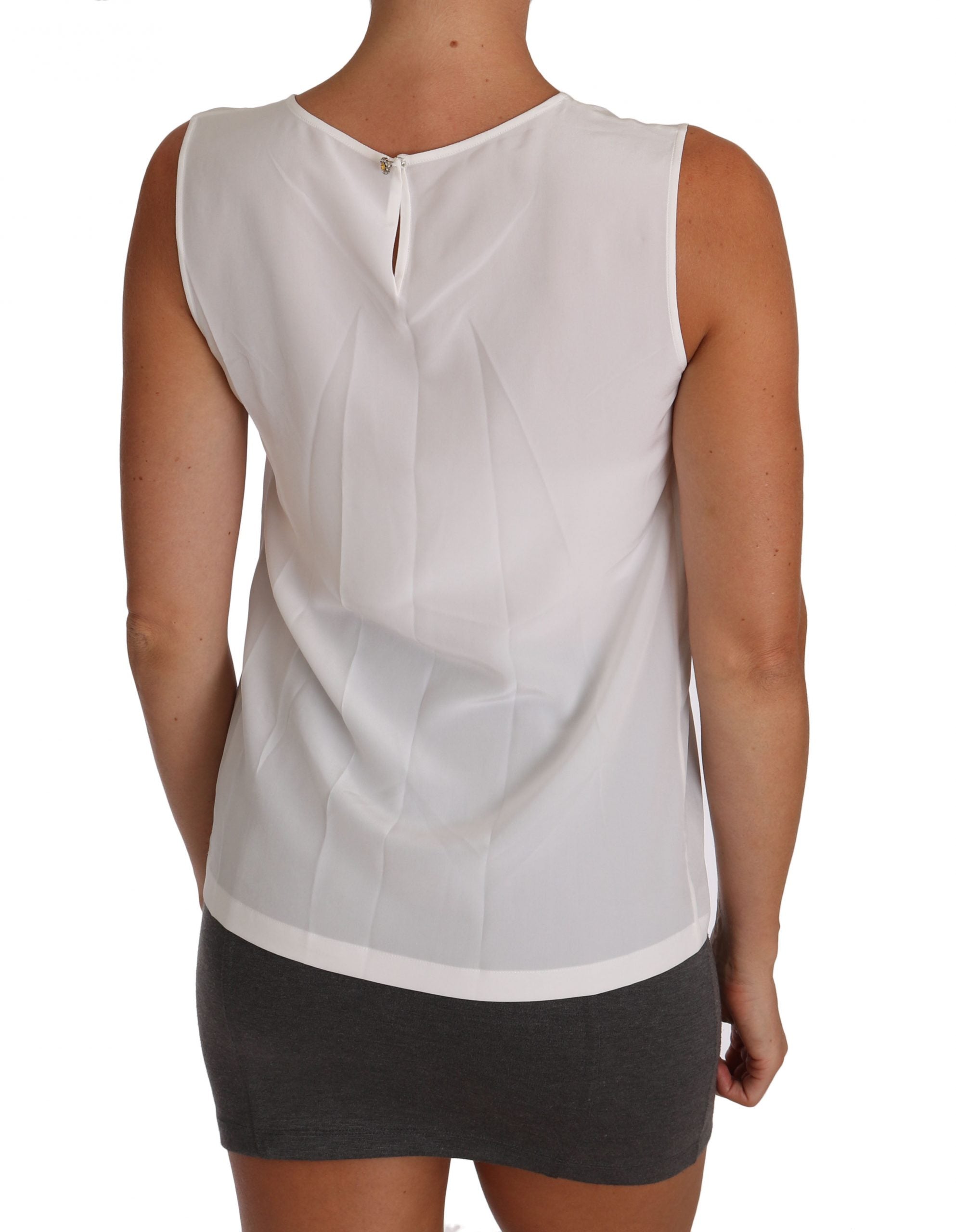 Elegant Sleeveless White Silk Blouse Top - ventzia