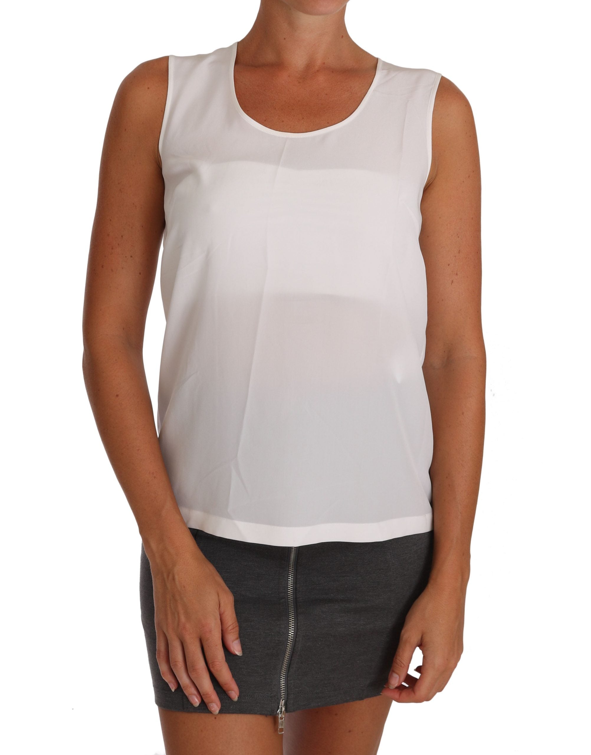 Elegant Sleeveless White Silk Blouse Top - ventzia