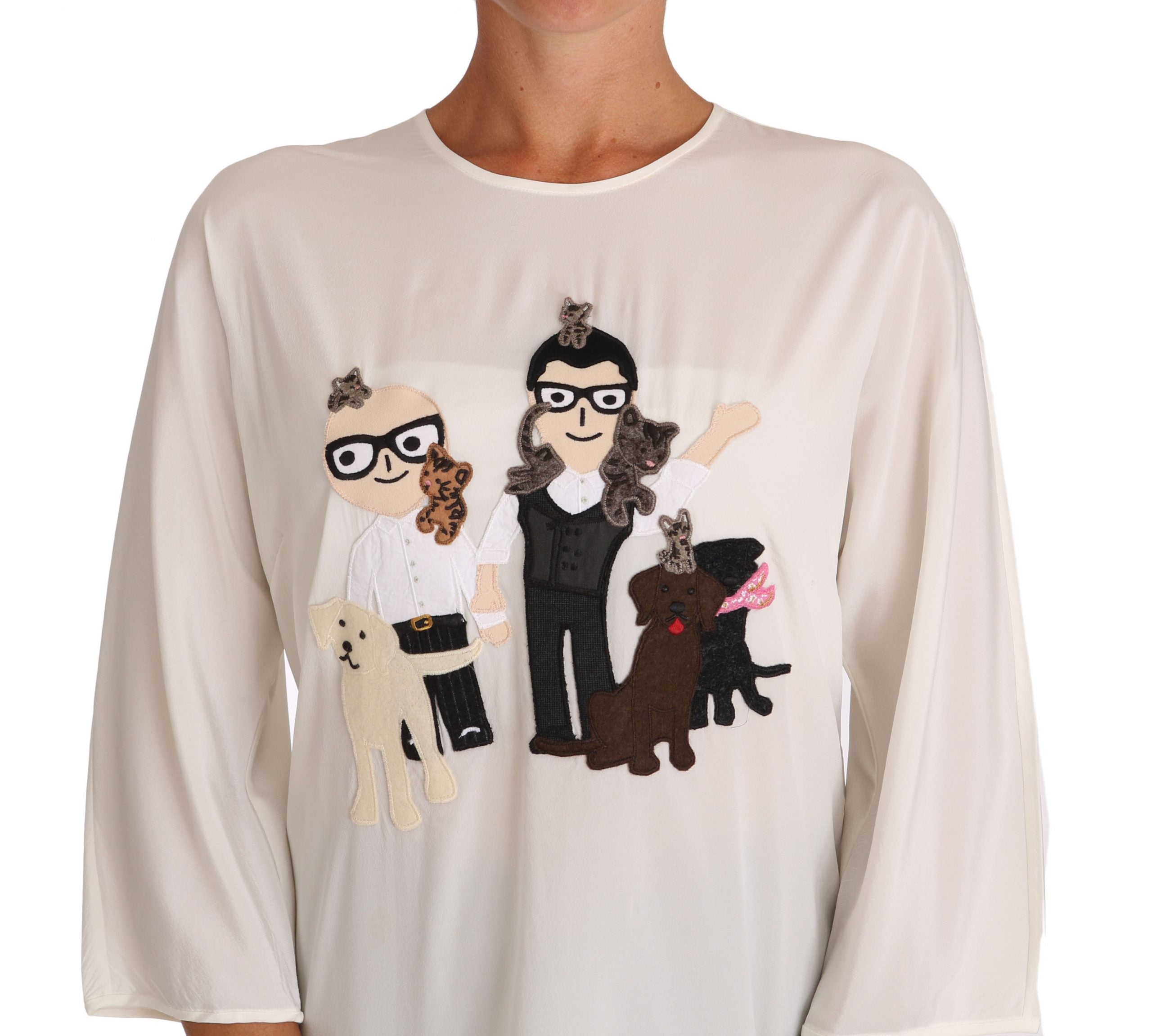 Chic Figure Family Applique Silk Top - ventzia