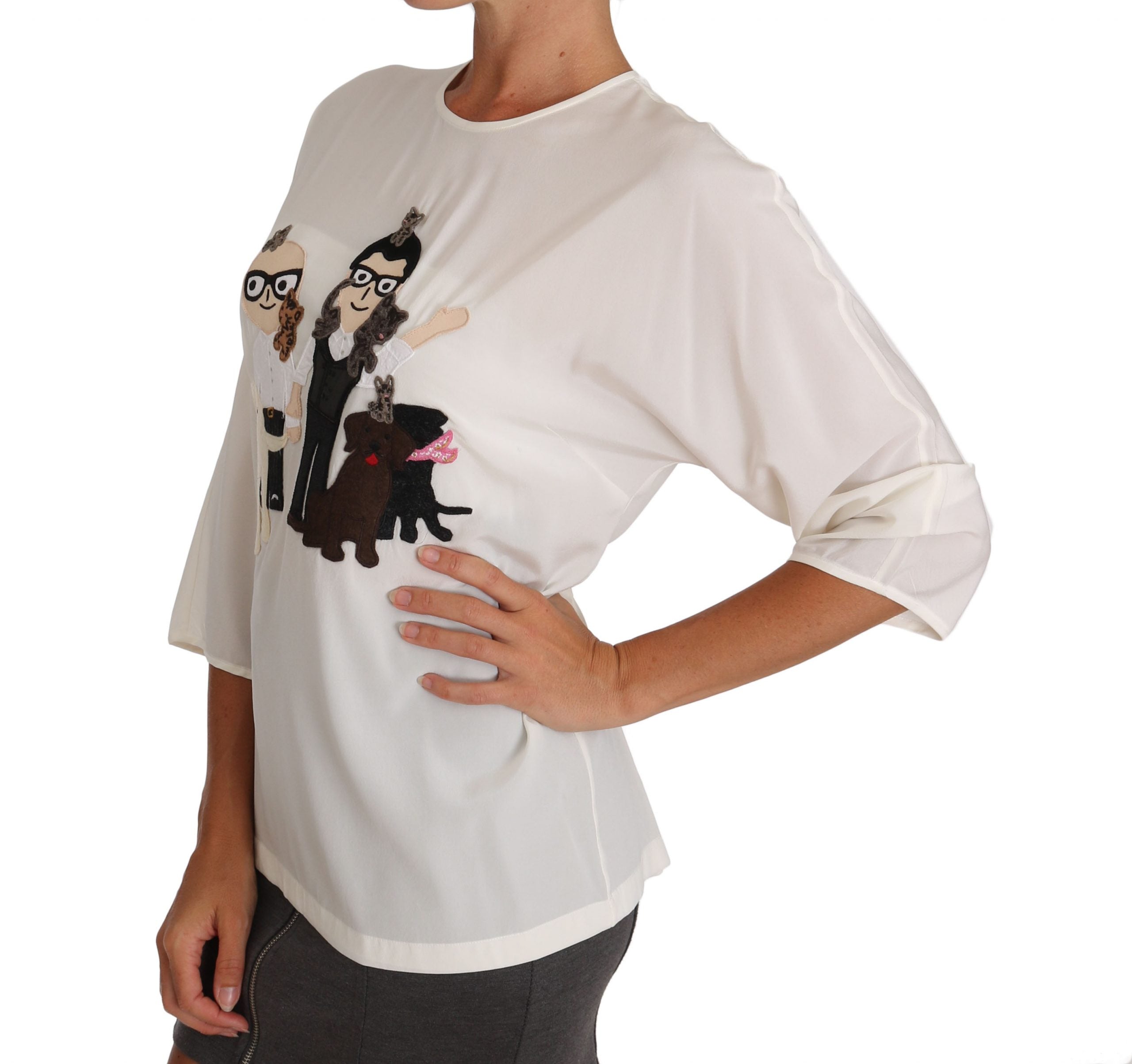 Chic Figure Family Applique Silk Top - ventzia