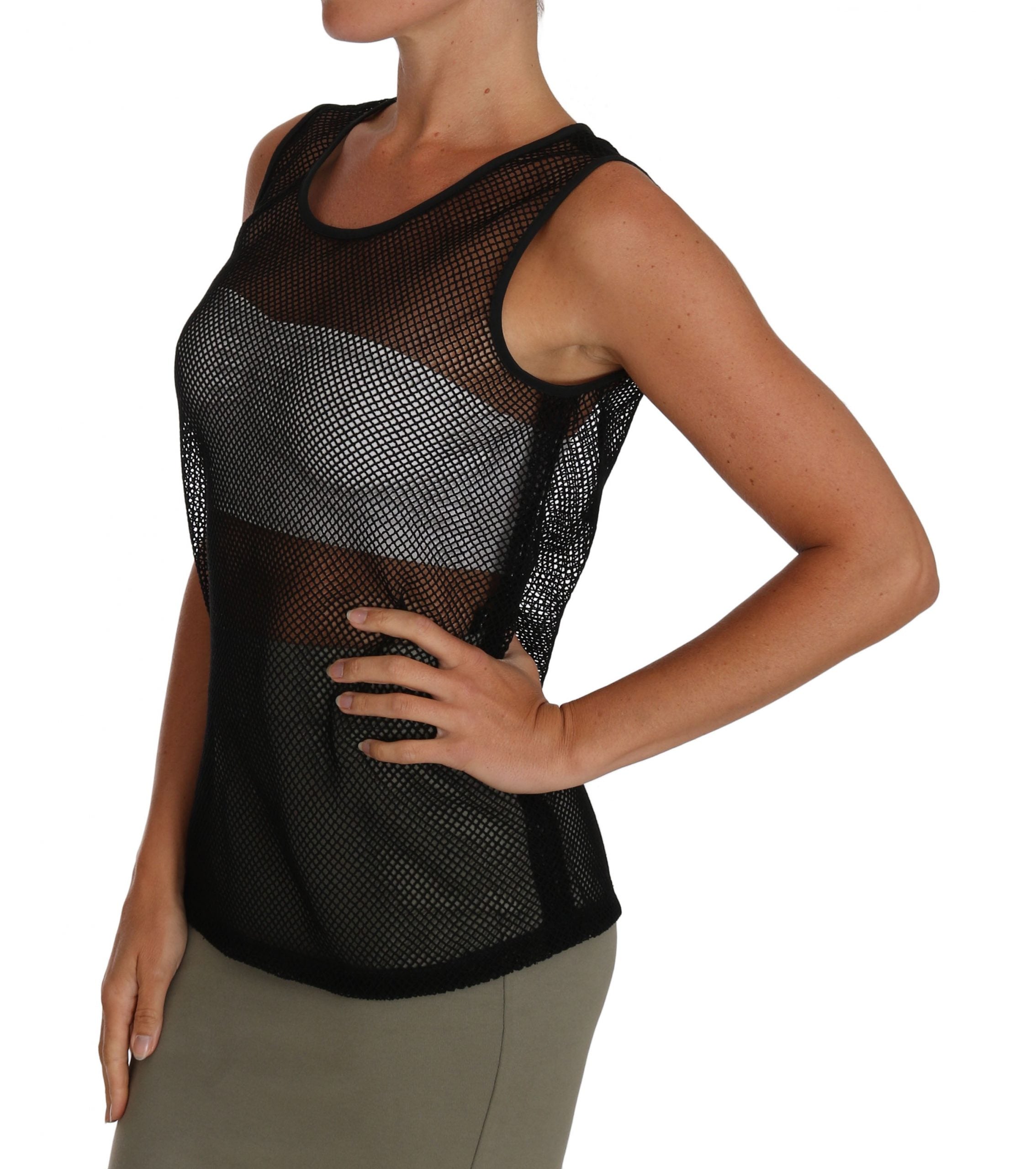 Elegant Black Mesh Sleeveless Blouse Top - ventzia