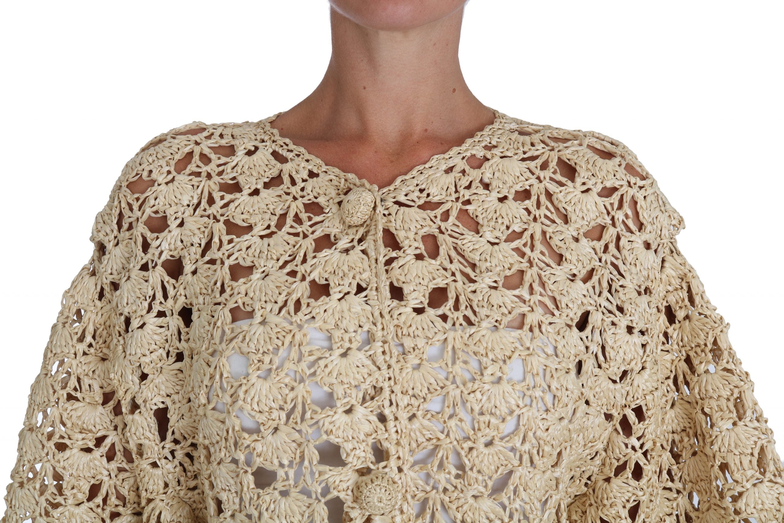 Chic Beige Crochet Raffia Cardigan - ventzia